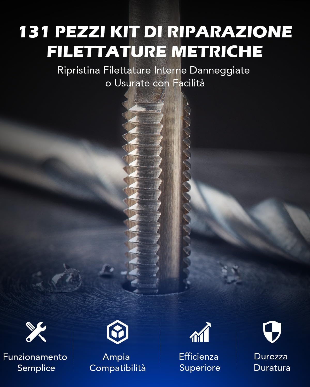 Orion Motor Tech 131 Pezzi Kit Riparazione di Filetti Kit Riparazione Filettatura, Utensili per Filetti Metrici Interni M5 M6 M8 M10 M12, Riparazione Elicoidi Kit per Viti e Filettatura Interna