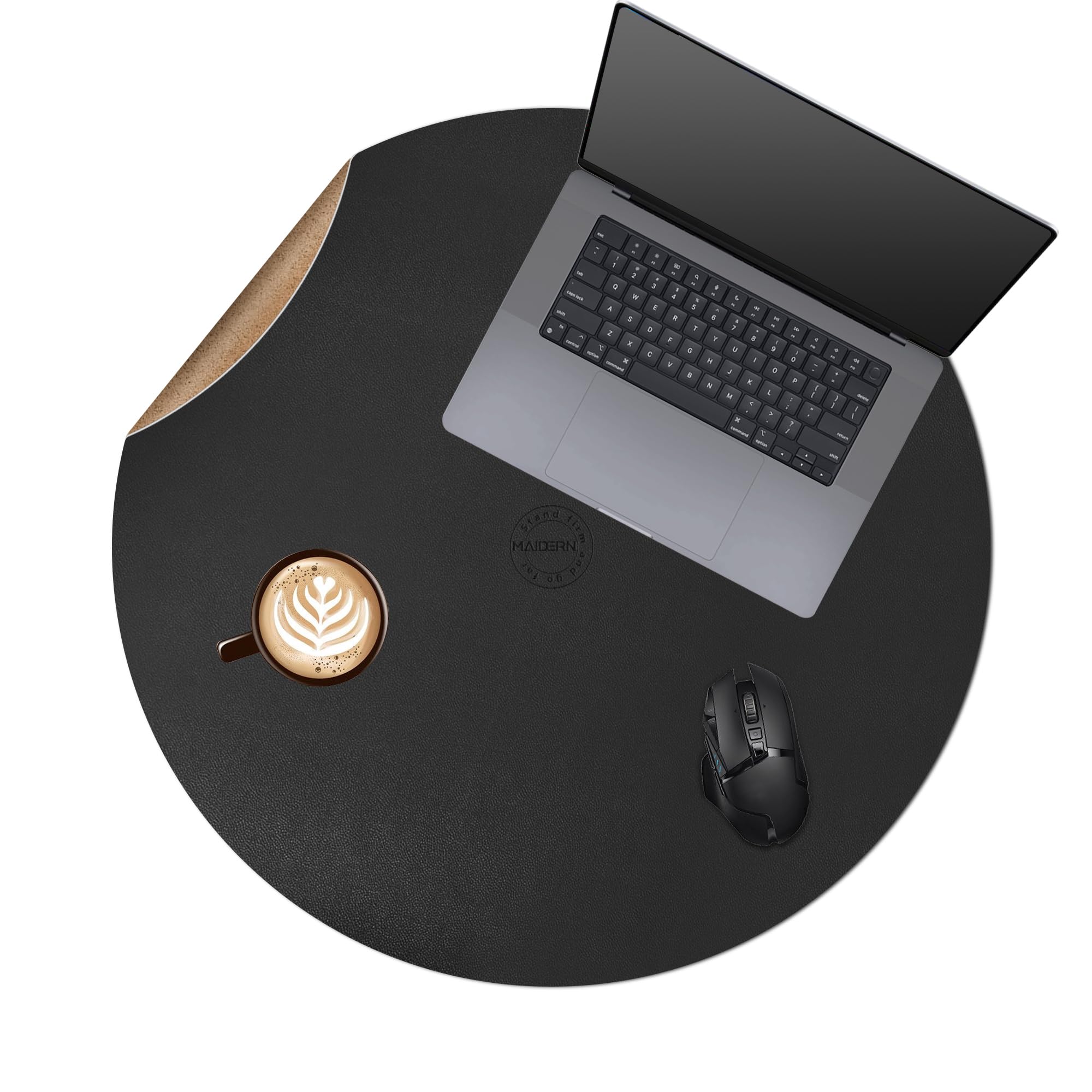 MAIDERN 24 Inch (2 ft) Round Cork Leather Table Mat, Coffee Dining Table Cloth Cover Protector, Heat-Resistant/Waterproof, Suitable as End Table/Side Table/Glass Table/Wooden Table/Outdoor Patio