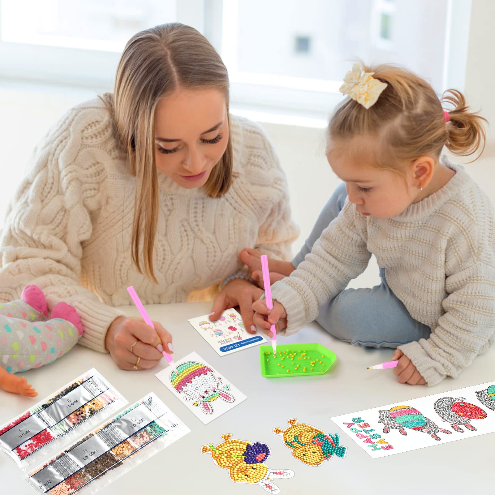 10 Kit Diamond Painting Pasqua Per Bambini - Portachiavi 5D Con Disegni Pasquali, Gemme Colorate - Attività Creativa Fai Da Te - Foto 5