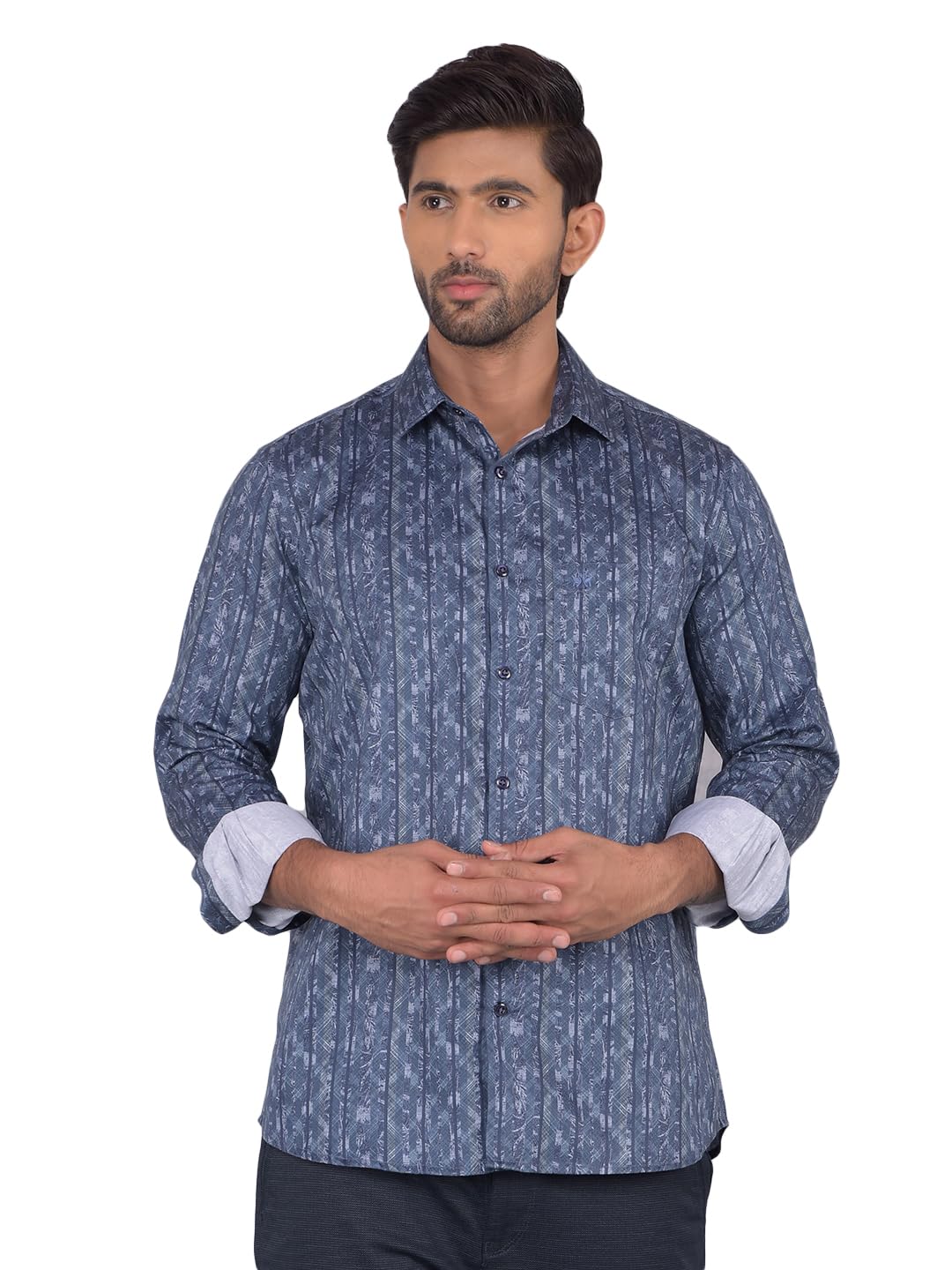 Crimsoune Club Men's Navy Blue Vertical Stripes 100% Cotton Shirt-picture-13