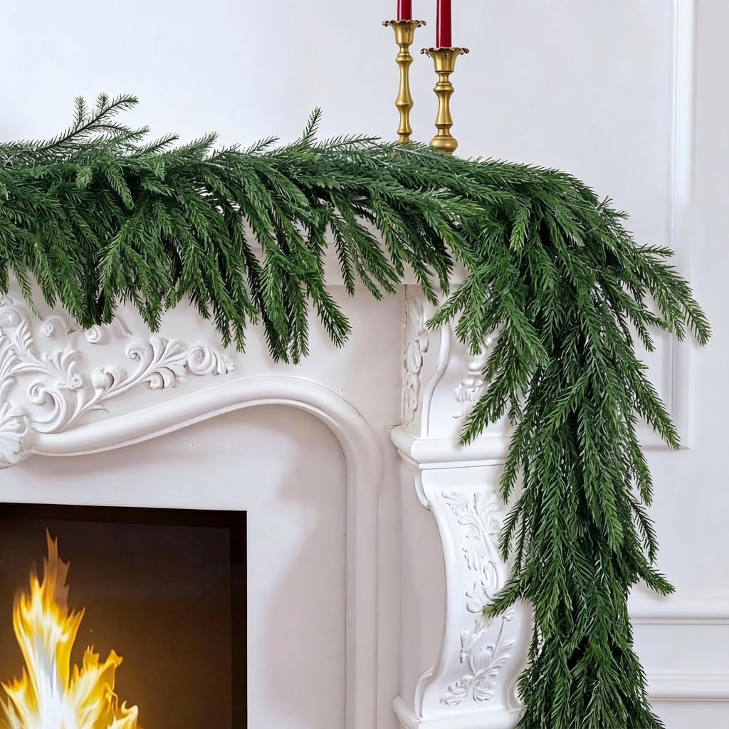 2 Pack 6FT Real Touch Norfolk Pine Garland – Artificial Evergreen Greenery Christmas Decoration for Mantel, Staircase, Table, Indoor Outdoor Rustic Farmhouse Winter Holiday Decor