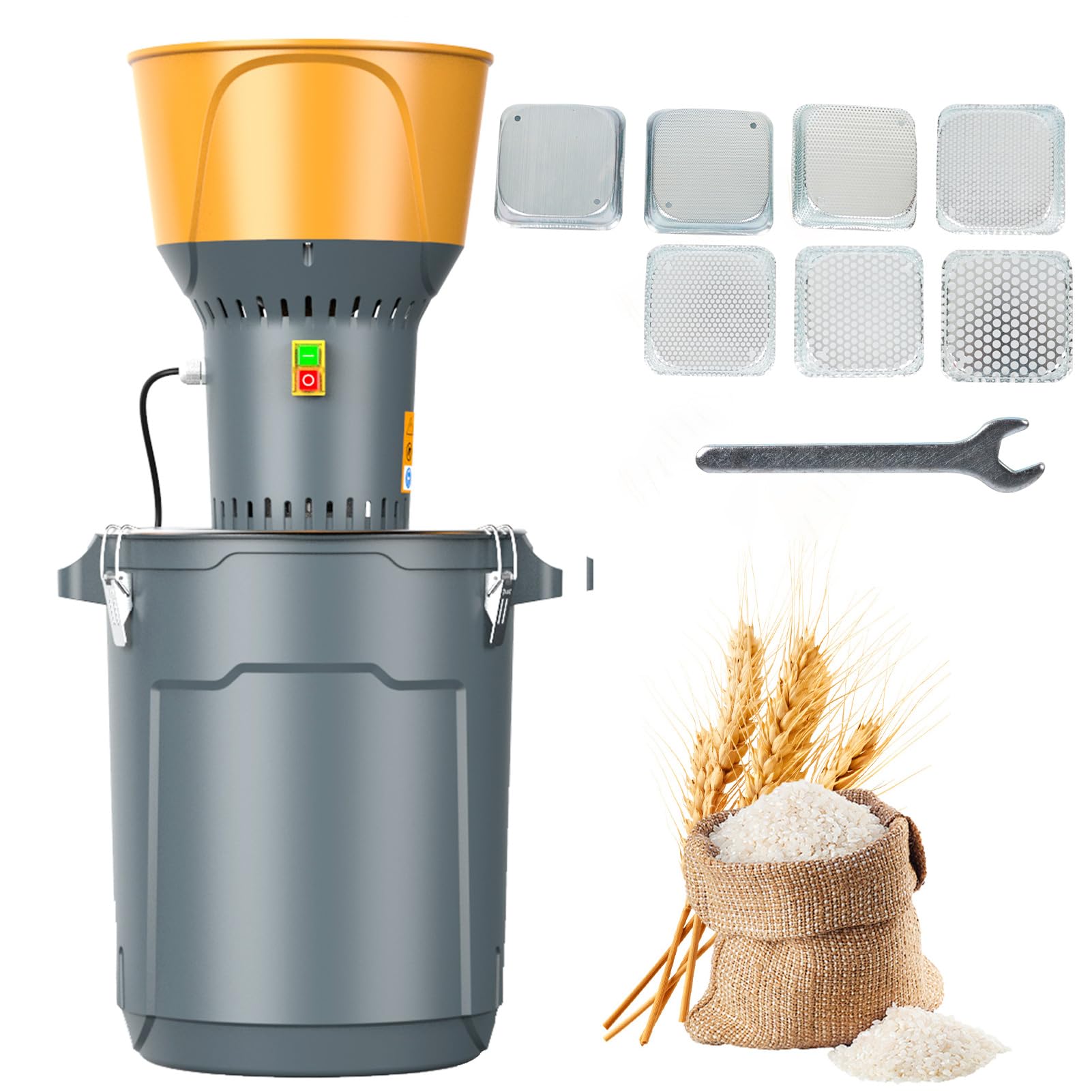 25L Moulin à céréales électrique Moulin à maïs Moulin agricole Moulin à céréales Machine pour céréales maïs blé fourrage Moulin à Farine Moulin 7 Tailles Grinder Tamis + 1 Clé