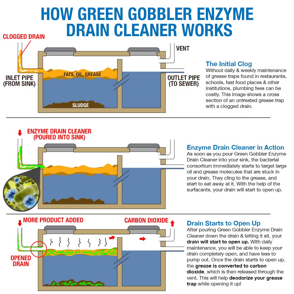 Green Gobbler ENZYMES for Grease Trap & Sewer Controls Foul Odors