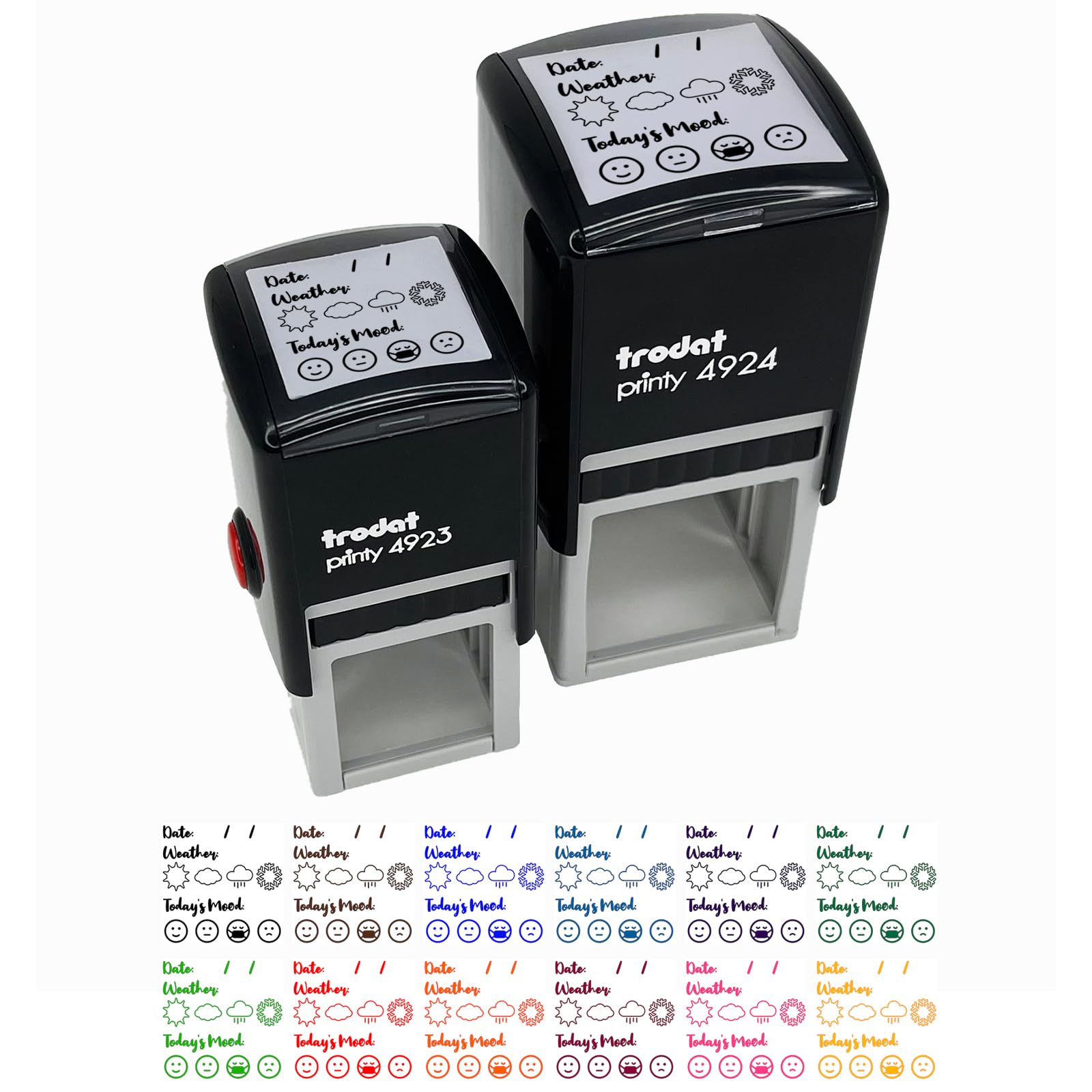 Date Fill-in with Weather Mood Tracker Daily Calendar Self-Inking Rubber Stamp Ink Stamper - 1-1/2 Inch Large - Black Ink