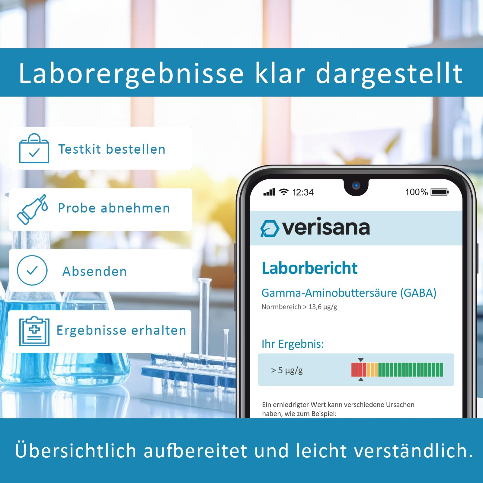 Verisana | Reizdarm Test | Schnell & einfach GABA, Histamin, Serotonin und Tryptophan messen | Stuhltest