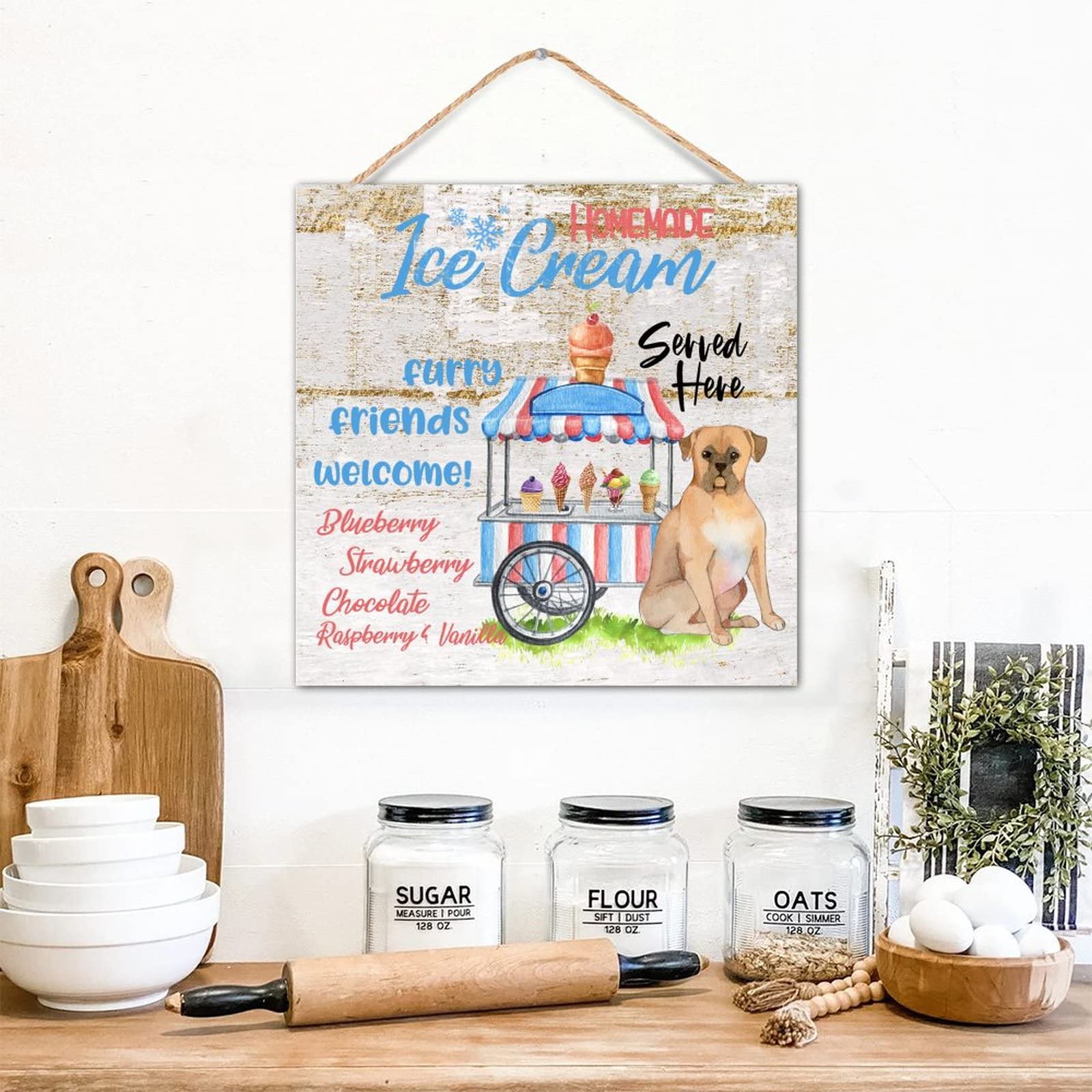 Homemade Ice Cream Served Here Vintage Wood Plaque Sign Blueberry Strawberry Chocolate Raspberry Vanilla for Nursery Decor Bedroom Laundry Room Bathroom Wall Decorations Wood Grain Housewarming Gift