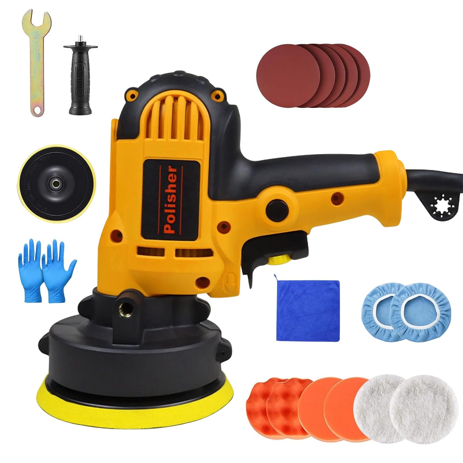 Lucidatrice, Set Lucidatrice per Auto 700 W, 600-3700 giri/min, Set di 19 Lucidatrici per Auto per la Cura Dell'auto, Lucidatura, Ceratura, Rimozione dei Graffi