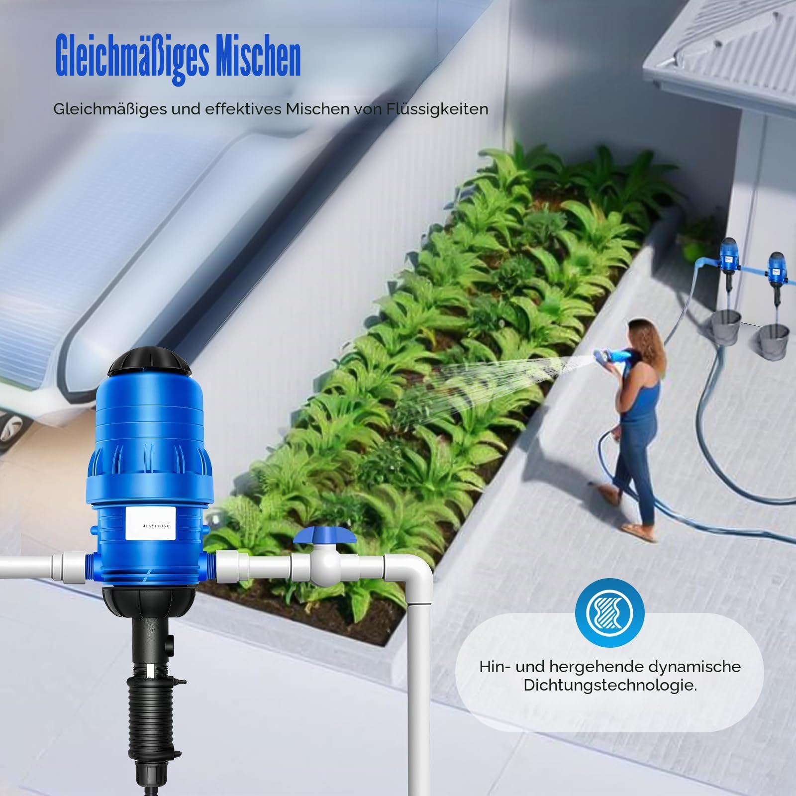 Dünger-Injektor 20-2500L/H, Bewässerungs-Dosierpumpe für Tropfbewässerung, 0.4-4%, Düngerdosierer mit Schlauch & Halterung, Düngemittelinjektor für Landwirtschaft Garten Gartenhaus
