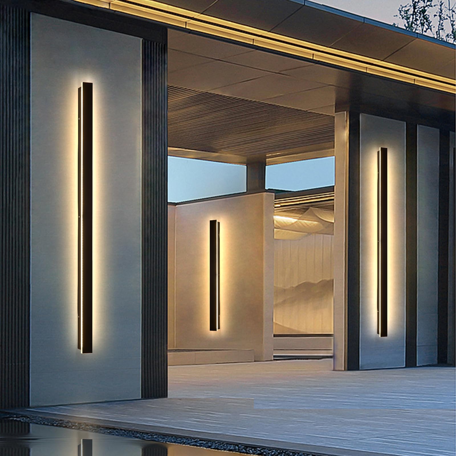 EWIMXSVC 2PC 71inch Long Outdoor Wall Lights, IP65 Waterproof Black Modern Wall Sconce 3000K LED Exterior Wall Mount Sconces Anti Rust Porch Lights