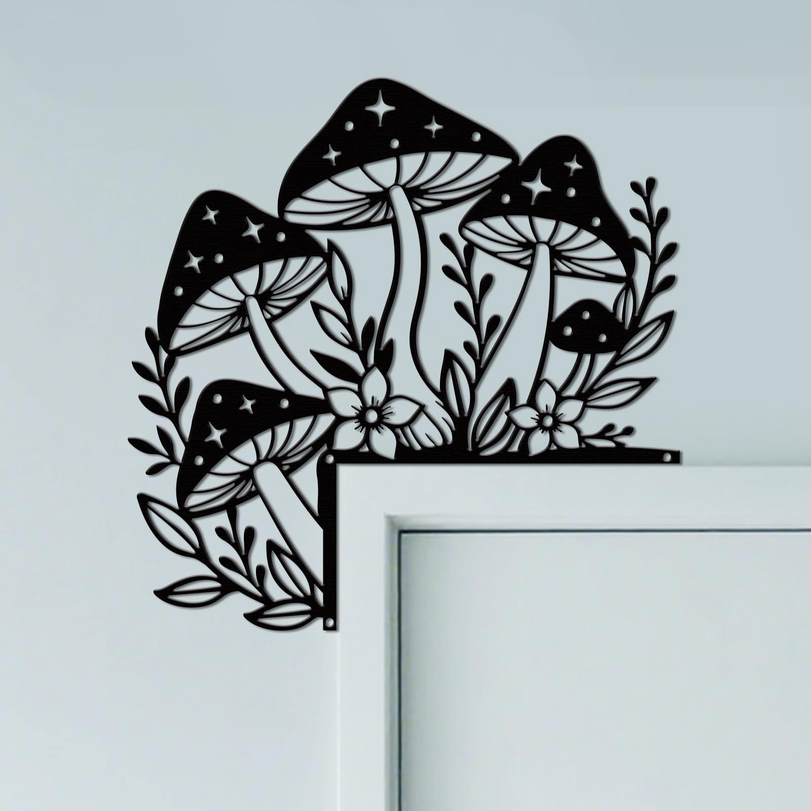 CUTHOLLOW Mushroom Door Topper Sign Wall Art Decor, 25x25cm Metal Unique Hanging Above Door Frame Corner Accent for Home Living Room Front Door Hallway Bedroom Bathroom Entryway