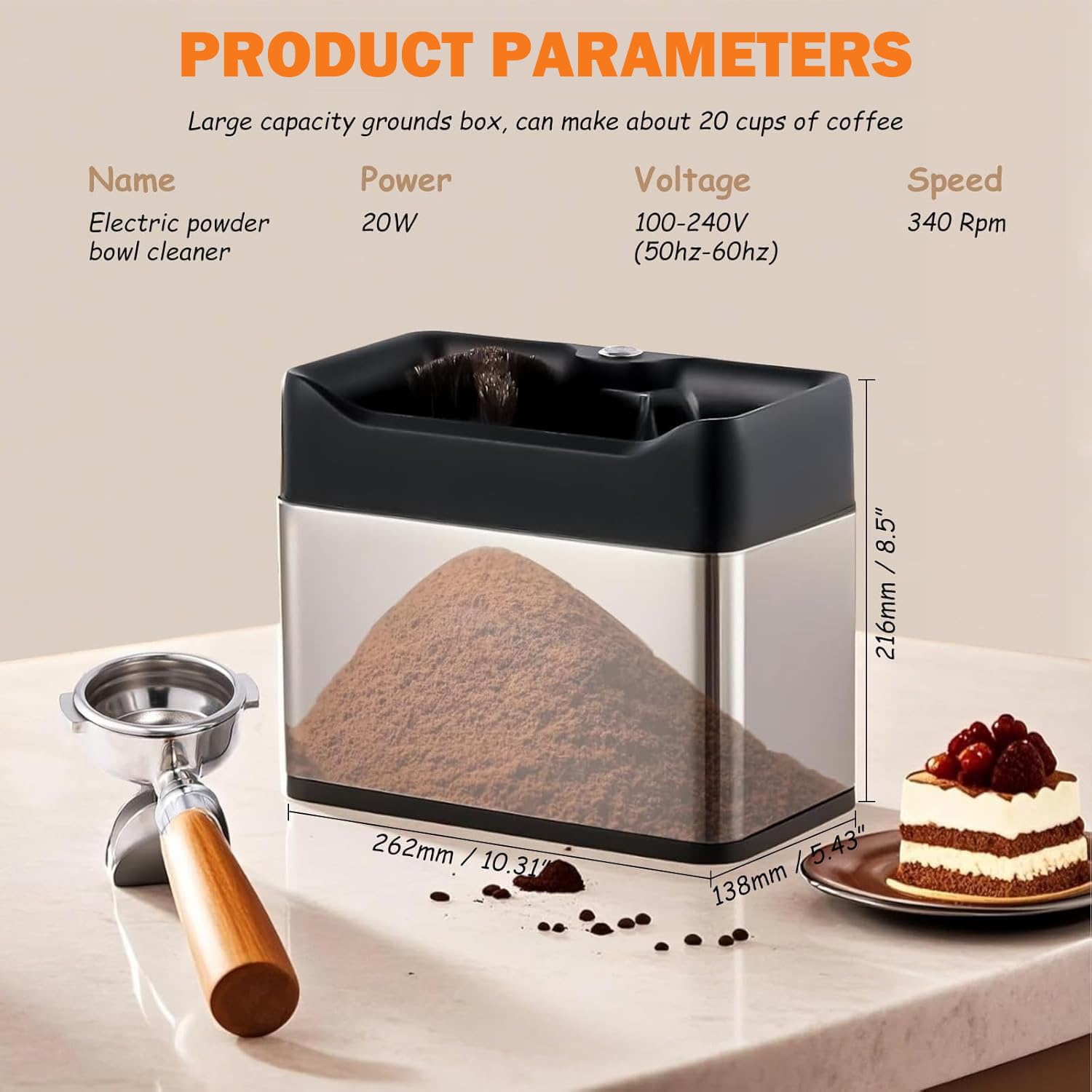 Limpiador automático de posos de café, Limpiador eléctrico de portafiltros de Espresso con Cabezales de Cepillo Dobles, para Mangos de 58 mm y 51 mm, rotación de 300 RPM Silver
