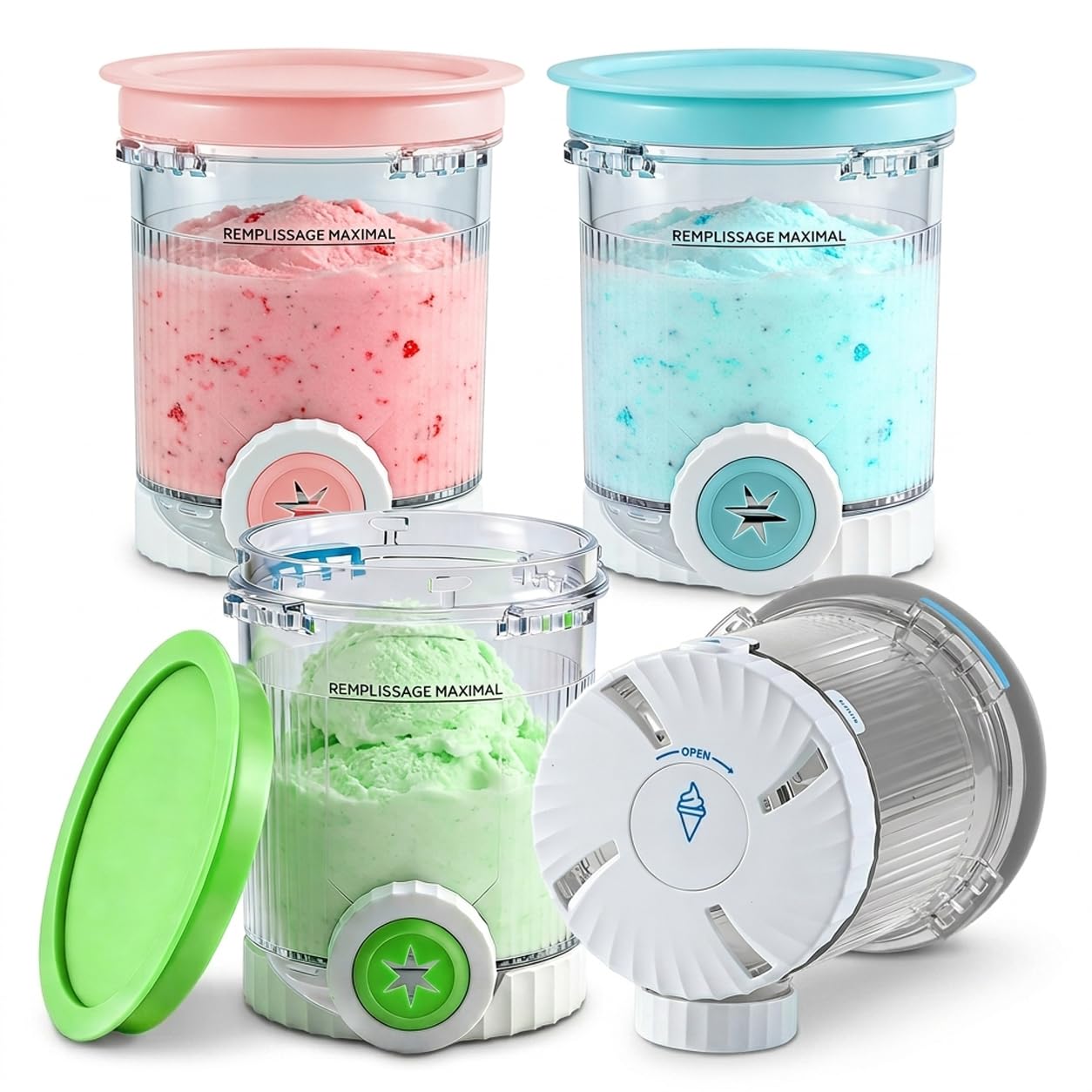 Qingning 4pcs Recipiente para Ninja Swirl Creami,480ML Recipiente de Helado | para Ninja Creami Swirl NC701 y NC700 Series, Recipientes para Helado con Tapa, Libres de BPA, Apto para Lavavajillas