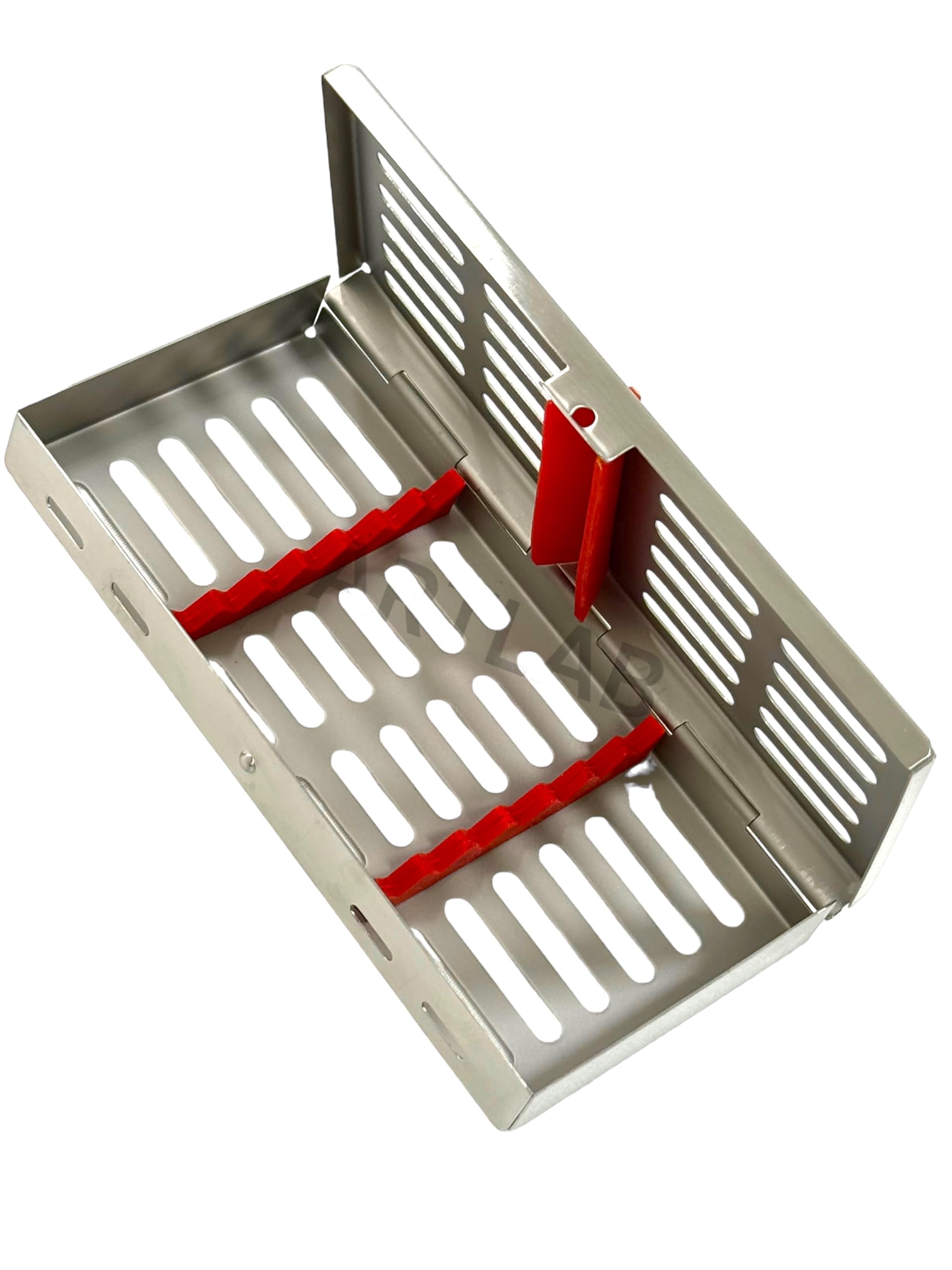 Dental Instruments Sterilization Cassette Rack Box with 7 Slots Made from Heavy Duty German Stainless Steel CE - Rust Resistant Passivated - Artlab (Red)