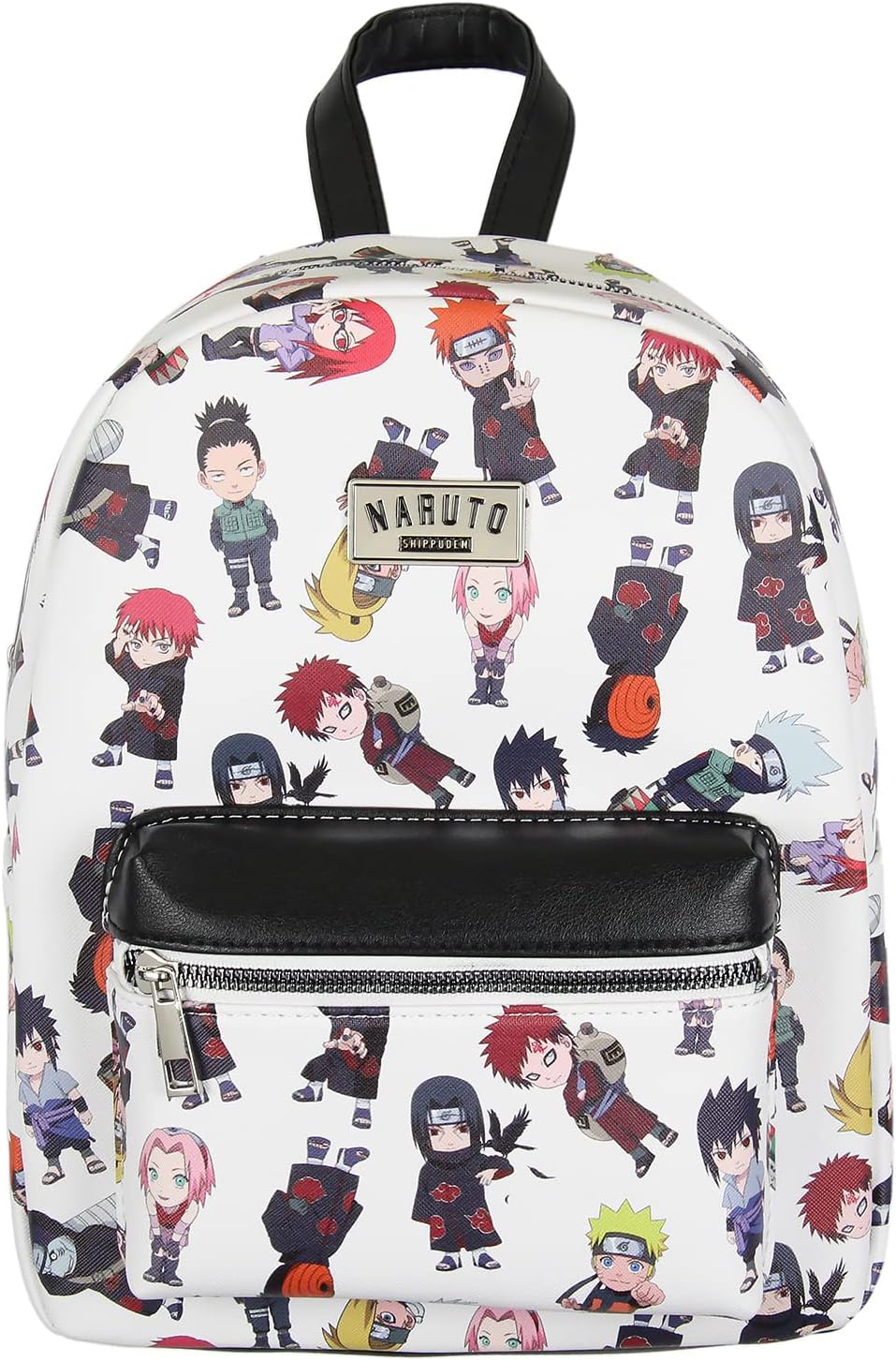 Bioworld Naruto Shippuden Allover Chibi Character Faux Leather Mini Backpack Tote Bag