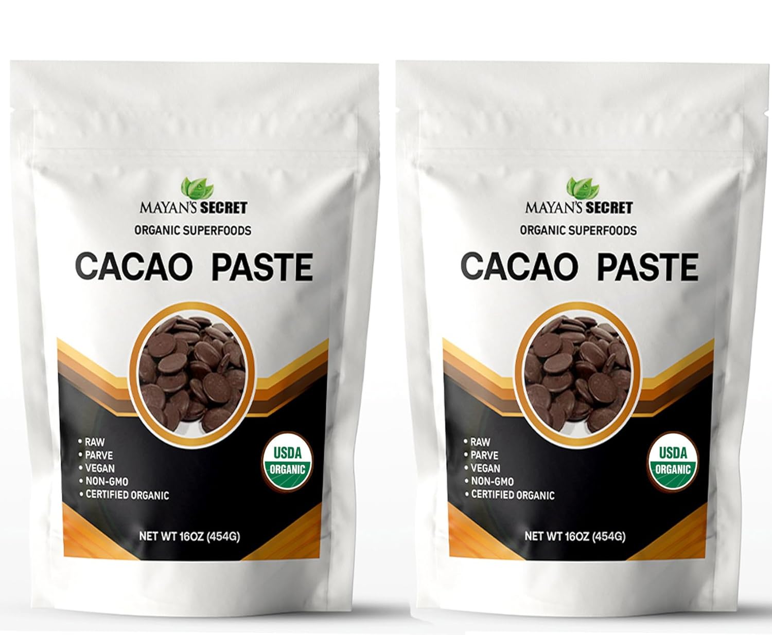 Mayan's Secret - Organic Raw Cacao Paste Wafers  USDA Certified, Non-GMO, Vegan & Gluten-Free  Easy-Melt Wafers for Chocolate Making, Baking & Beverages  Pure Stone-Ground Cacao (1 Pound (Pack of 2))