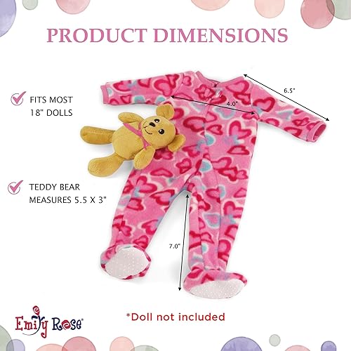 Miniatura 4 de Emily Rose Ropa de muñeca | Conjunto de pijama de 18 pulgadas con forma de corazón rosa con accesorios de oso de peluche de 18 pulgadas | Caja de