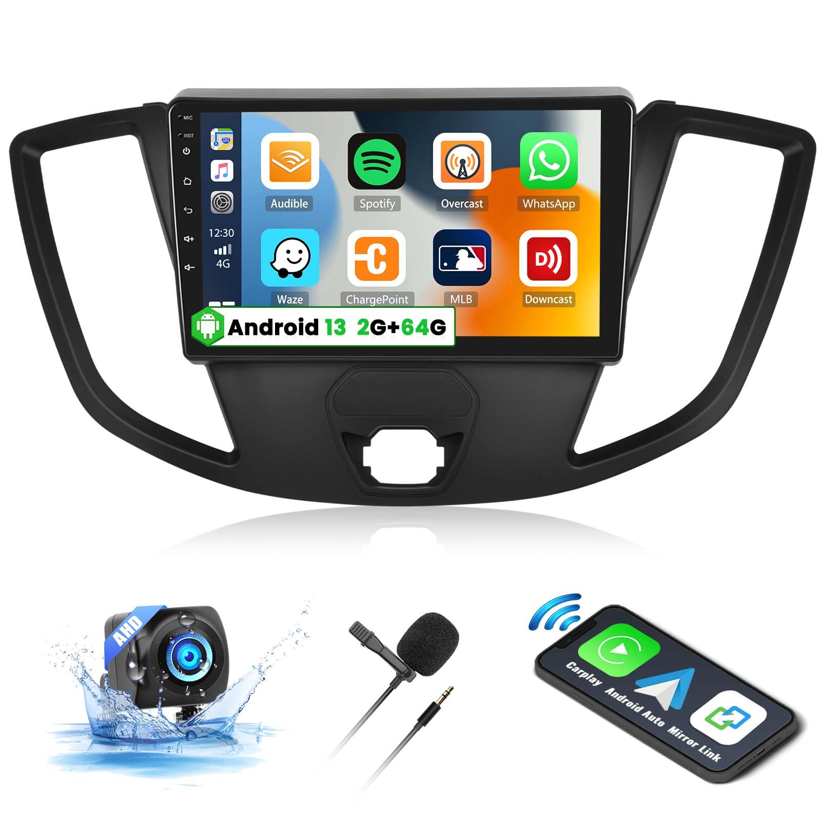 UNITOPSCI2G+64G Android 13 Car Stereo for Ford Transit 2013-2019 Wireless Apple CarPlay Android Auto 9” Touchscreen Bluetooth GPS Navigation Mirror Link WiFi FM/RDS SWC + Backup Camera