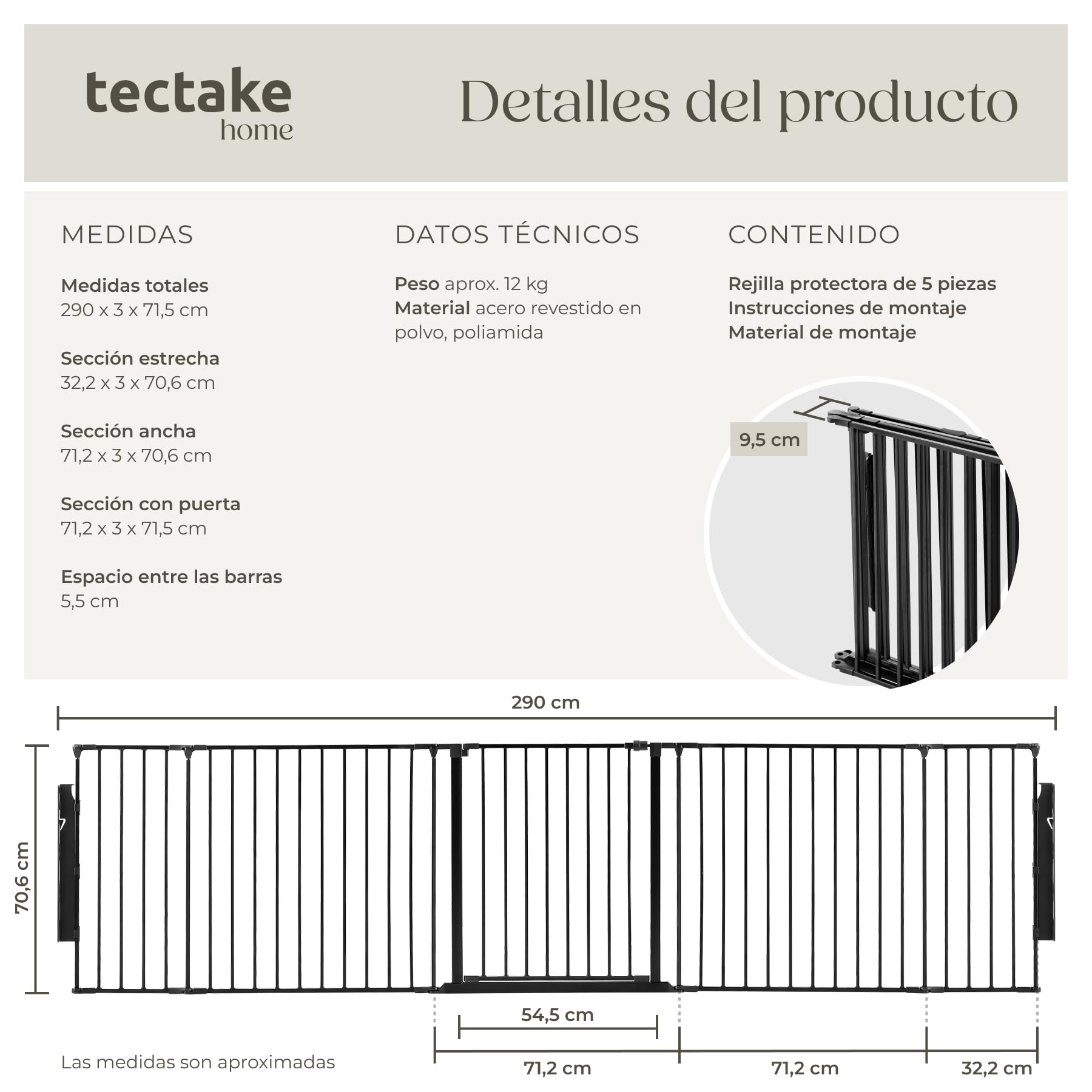 tectake® Salvachispas Chimenea Plegable, Protector Chimenea Niños, Valla Seguridad Infantil de 5 Elementos, Rejilla Chimenea Articulada, Barrera para Perros, Barrera Seguridad Niños - 290cm