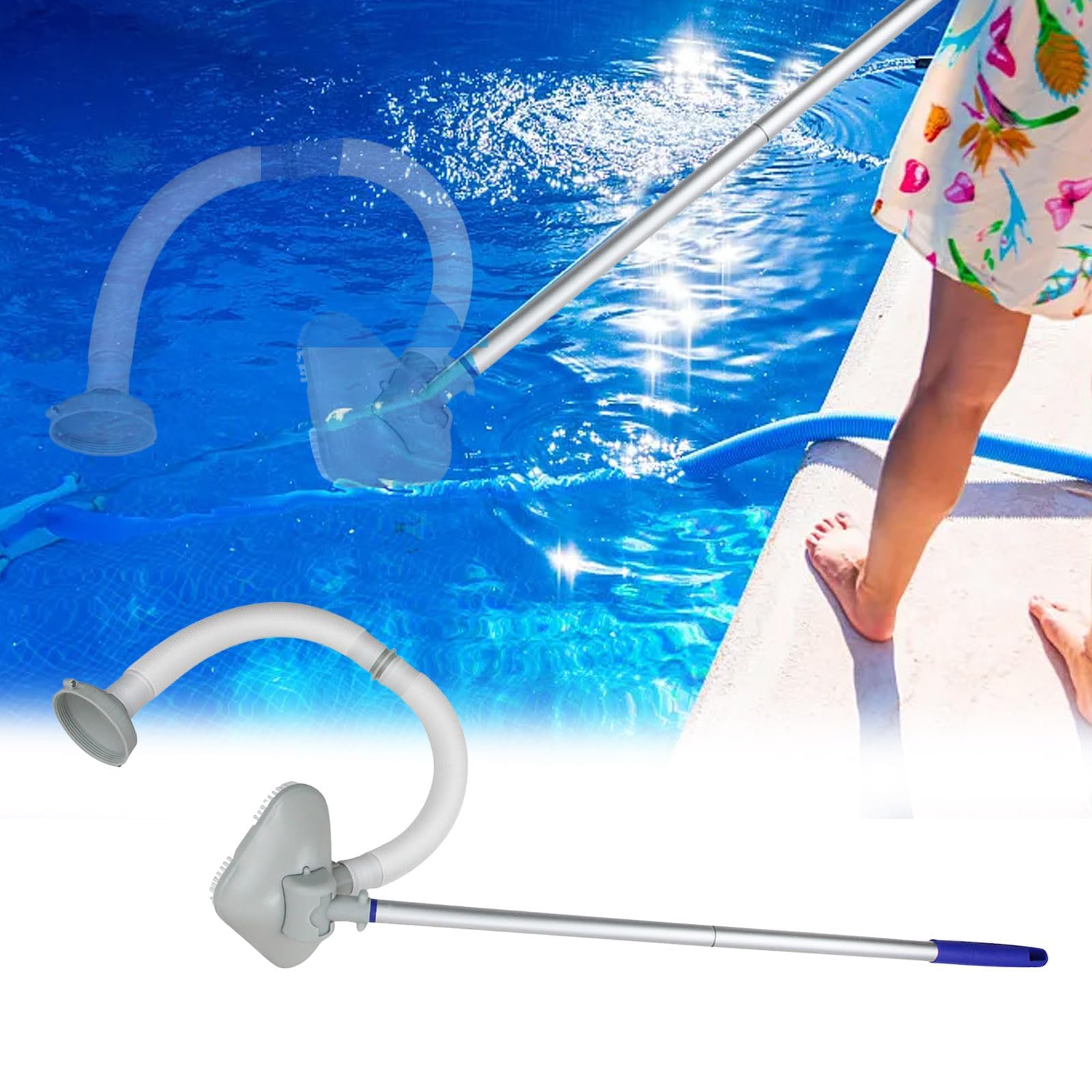 Balai Aspirateur Piscine, Nettoyeur Piscine Portable, Aspirateur Piscine Kit de Nettoyage Hors Sol, avec Tuyau, Tête D'aspiration et Manche Télescopique de 144 cm, pour Spa, Bain à Remous, gonflables