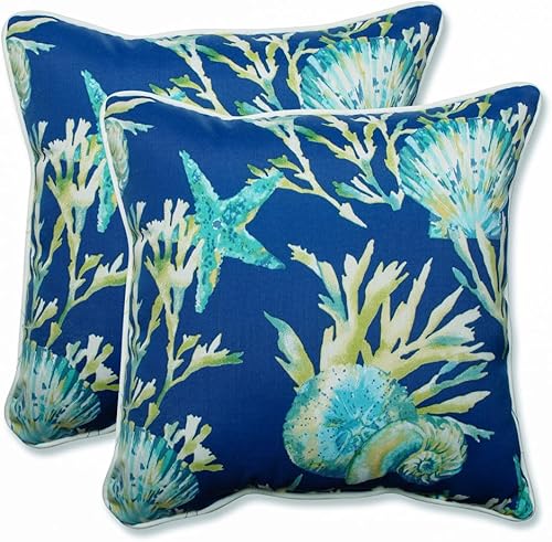 Vista 79 de Pillow Perfect Almohadas de gran tamaño para exteriores/interiores, lumbares - 16.5 x 24.5 pulgadas, azul coral bahía 2 unidades Bahía de Coral Azul