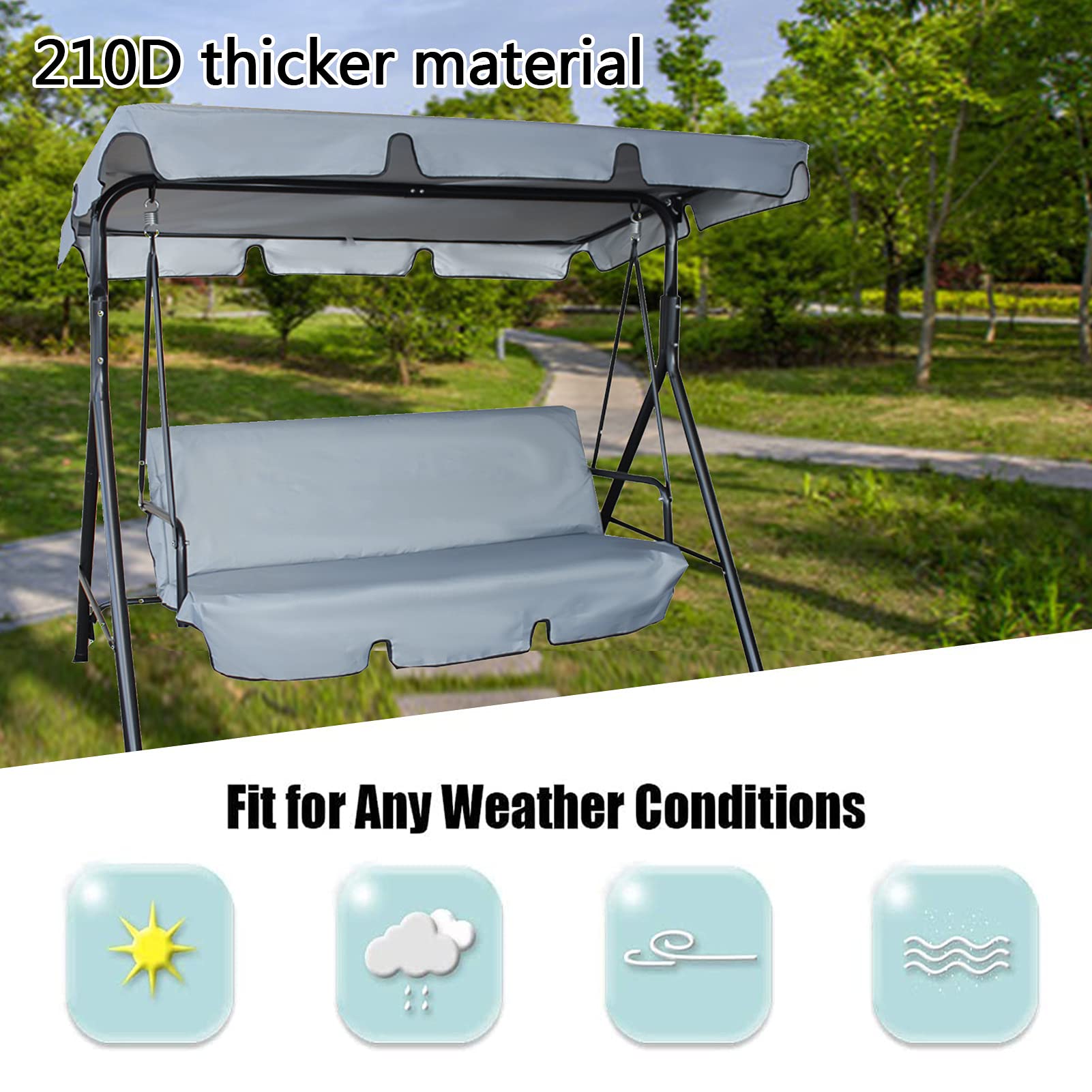 Copertura di ricambio per sedia a dondolo impermeabile, protezione UV per esterni, elegante copertura per tettuccio da giardino/terrazza + cuscino (S142 x 120 x 18 cm, grigio), resistente ed elegante