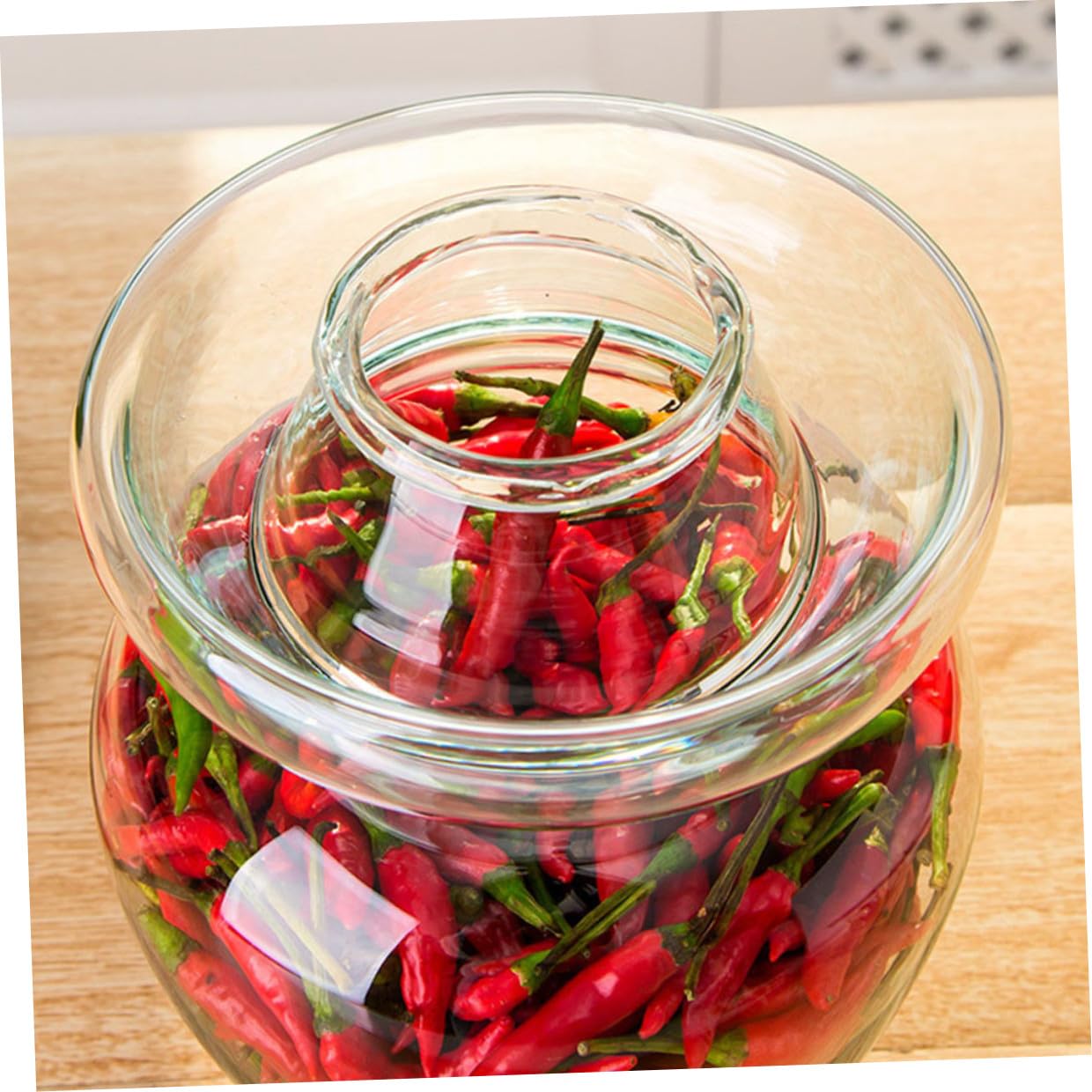 jojofuny Einmachglas für Kimchi und Essiggurken Steinguttopf mit Wasserdichtem Deckel Transparent für Fermentation von Sauerkraut und Anderen Lebensmitteln