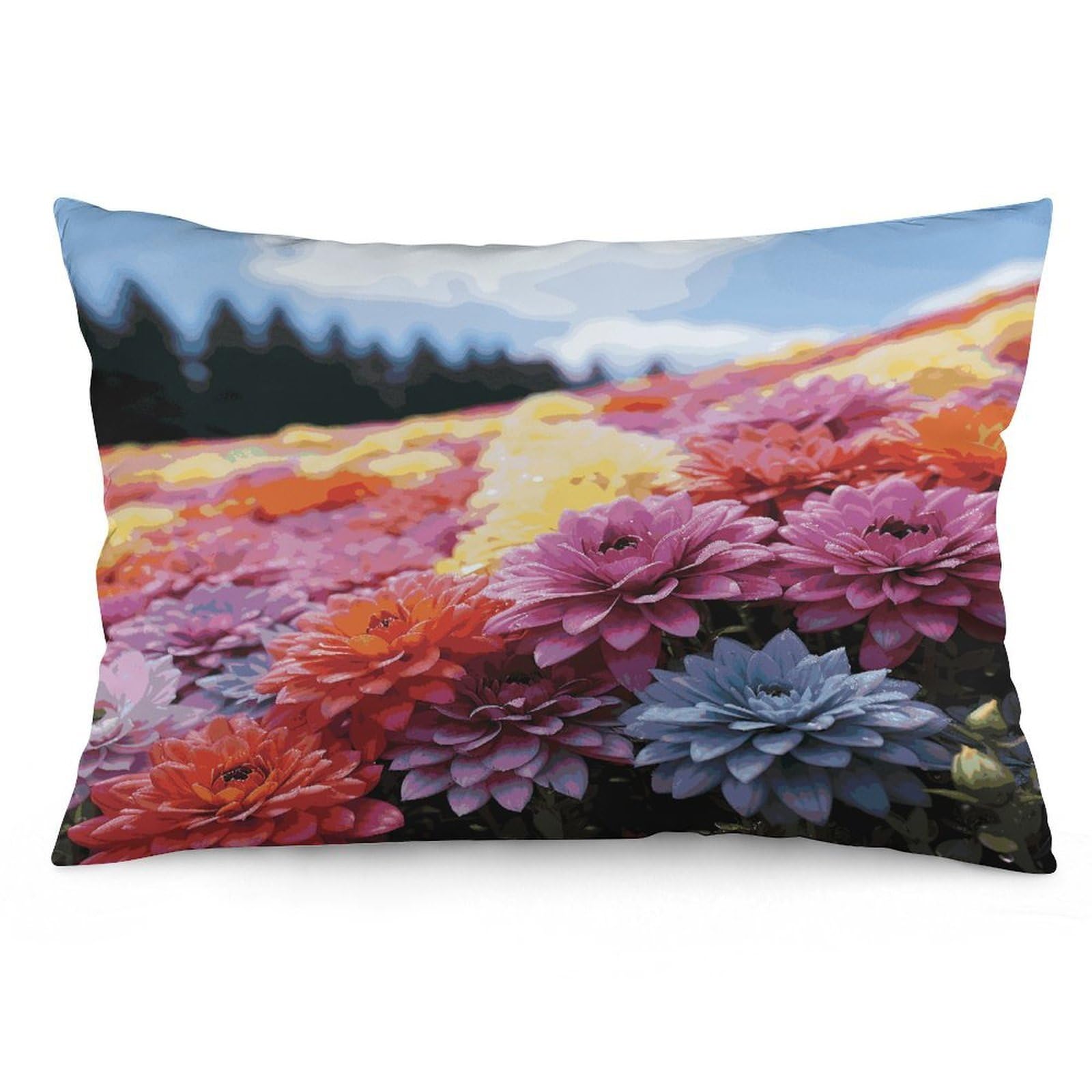 Rainbow Flower Sea Throw Pillow Covers with Silent Zipper Polyester Pillow Protectors Removable Pillow Cases Soft Pillowcase Cozy Pillow Sham Cushion Cover for Sofa Car Bed 16 "x24