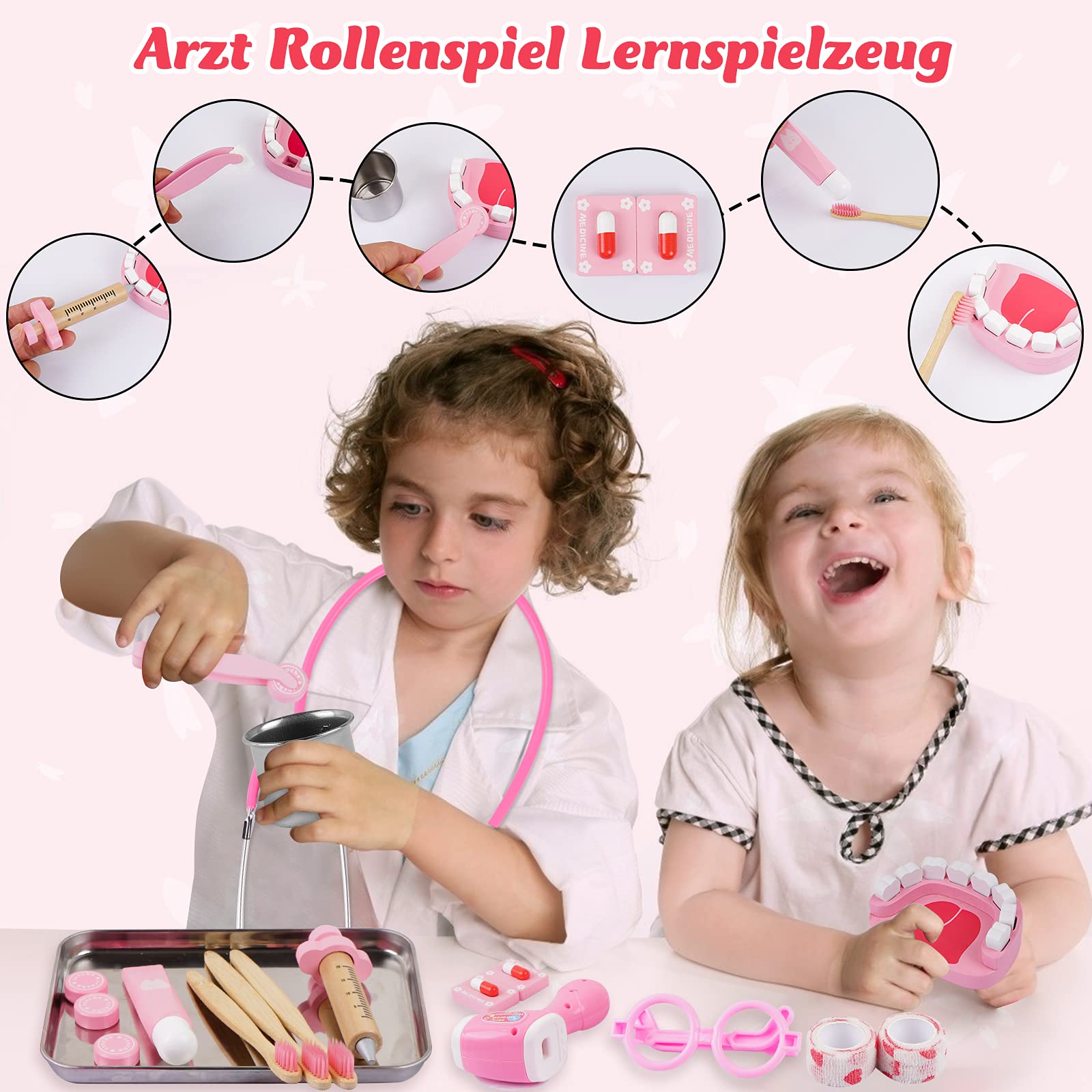 Sundaymot Arztkoffer für Kinder - 32-teiliges Medizinisches Spielzeug Rollenspiel Set, Doktor Spielset Kit mit Stethoskop, Geschenk für Mädchen ab 3 Jahren