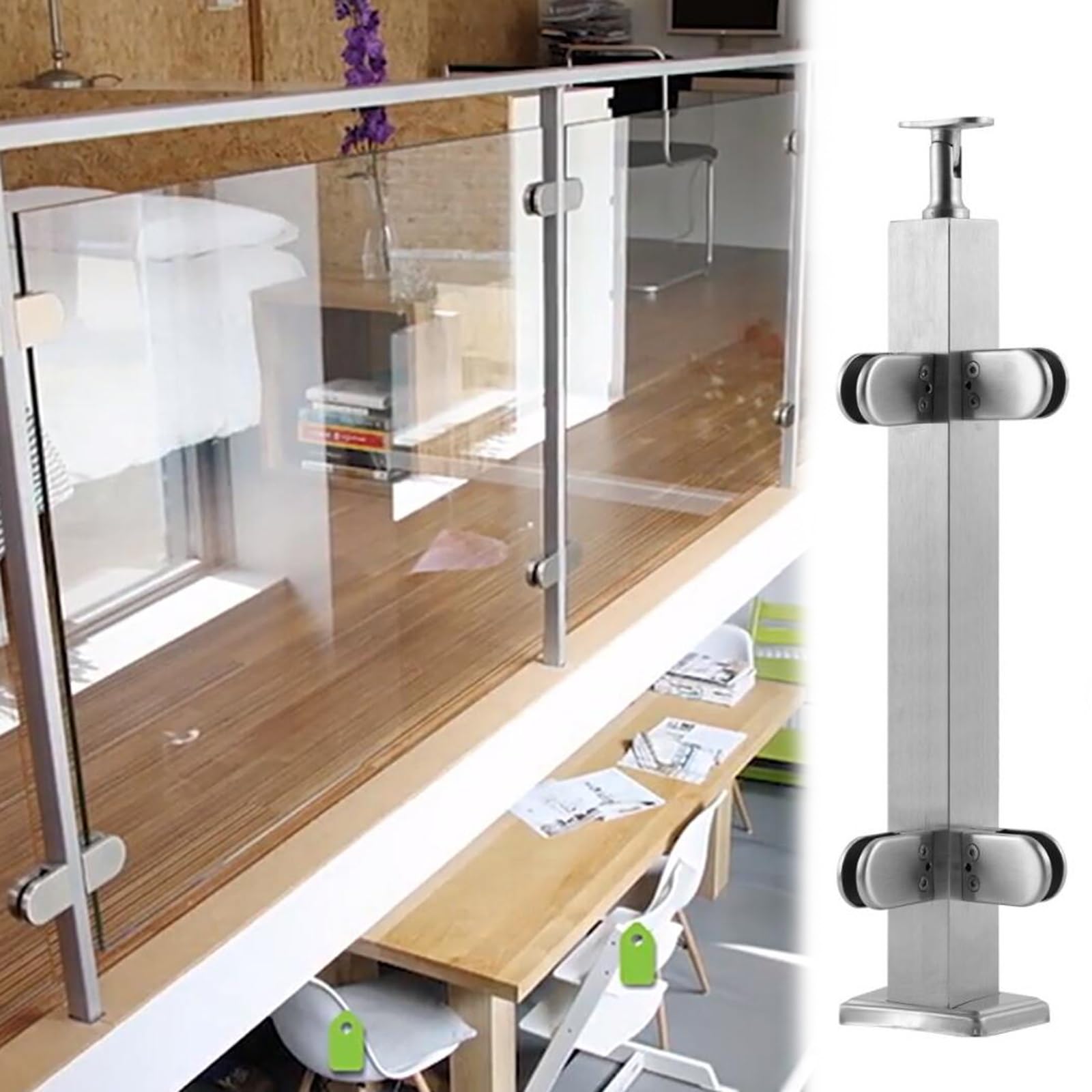 Poteau de garde-corps en verre avec fixations en acier inoxydable de 110 cm de hauteur