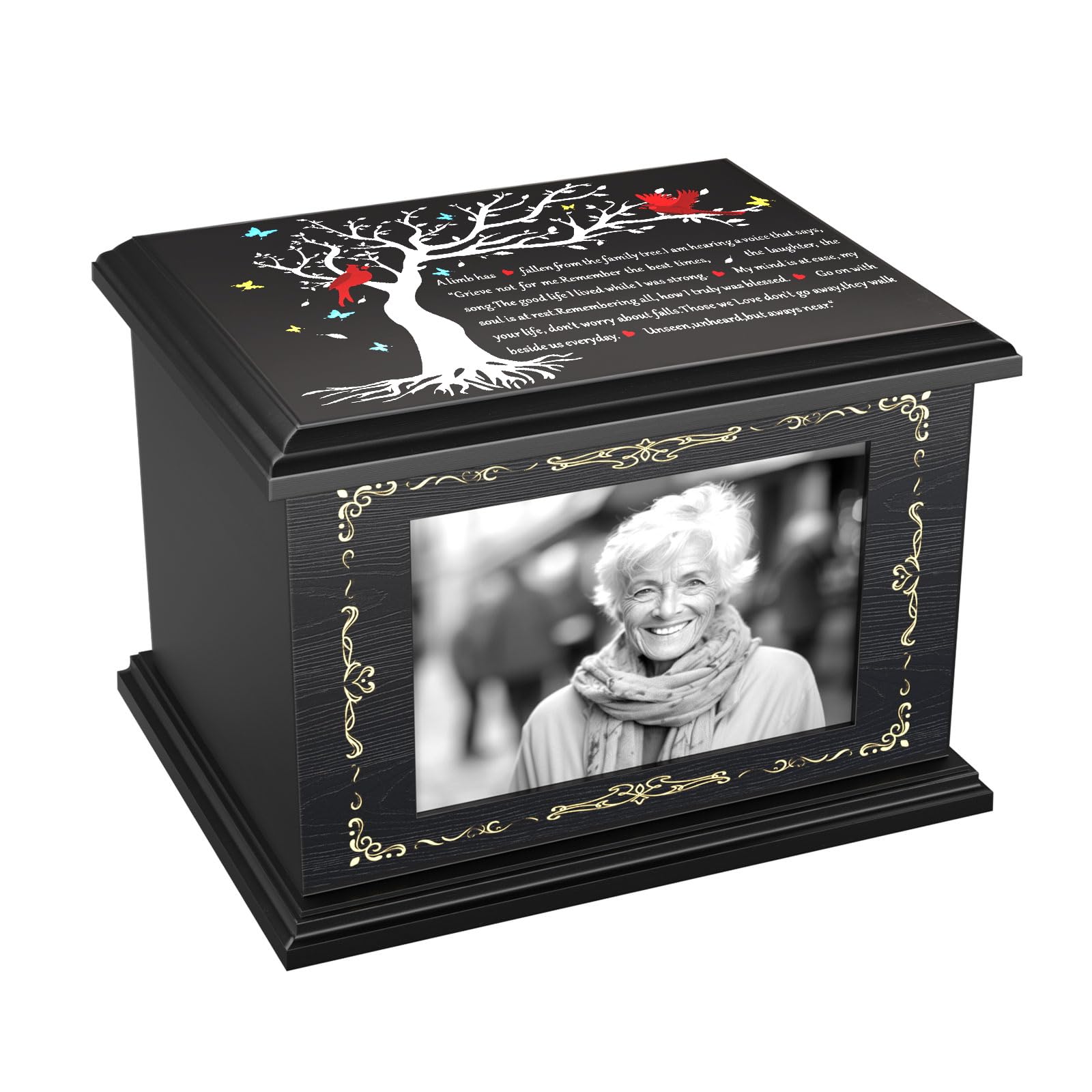 Cremation Urns for Human Ashes Adult Male Female, Wooden Urns Box and Casket for Men Women Funeral Memorial Urns for Ashes with Photo Frame, Burial Urn for Adults Up to 230 LBS (Family Tree)
