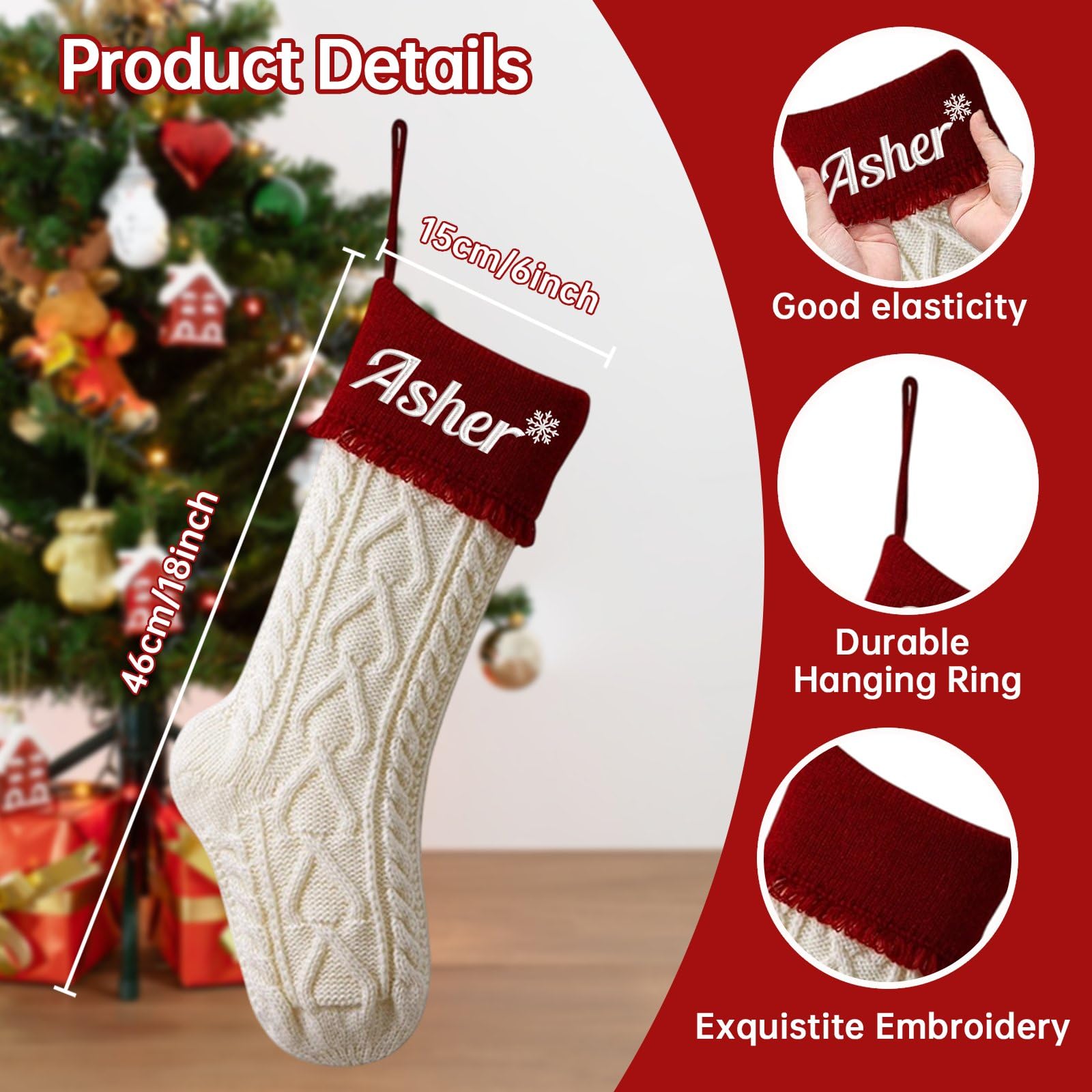 Weihnachtsstrümpfe, bestickt, 45,7 cm, gestrickt, 45,7 cm, für Kamin, Treppe, Zuhause, Weihnachtsbaum, 9 Stück