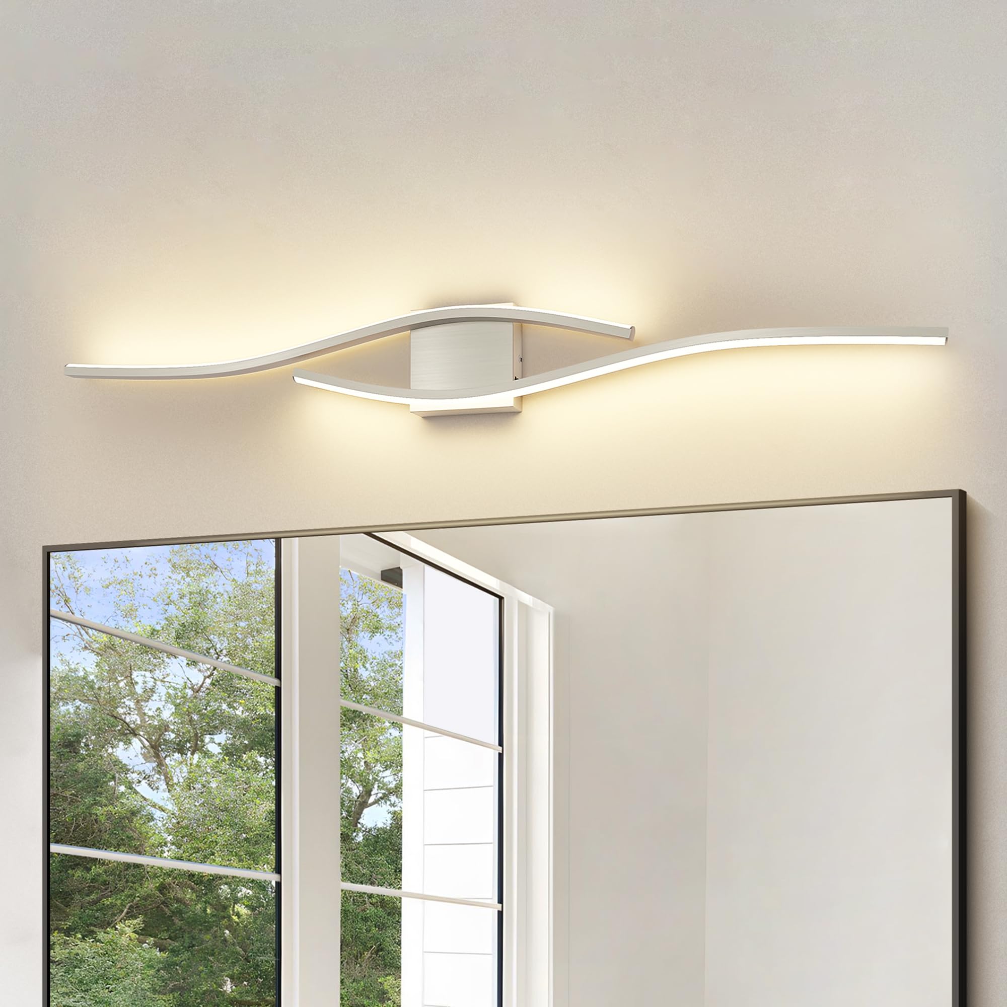 joossnwell brushed nickel vanity light for bathroom lights fixtures modern 5cct dimmable vanity lights bar 39.37 inch led bath light fixtures over mirror