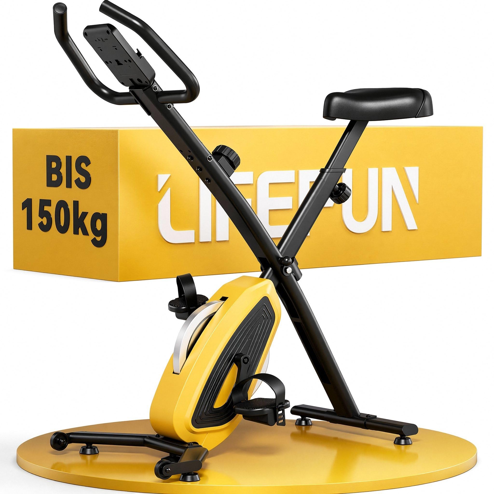 LIFERUN Rower treningowy składany do 150 kg, bardzo cichy i stabilny rower domowy, ergometr domowy z 16-stopniowym oporem magnetycznym, komfortowe siodełko, do użytku wewnątrz i na zewnątrz