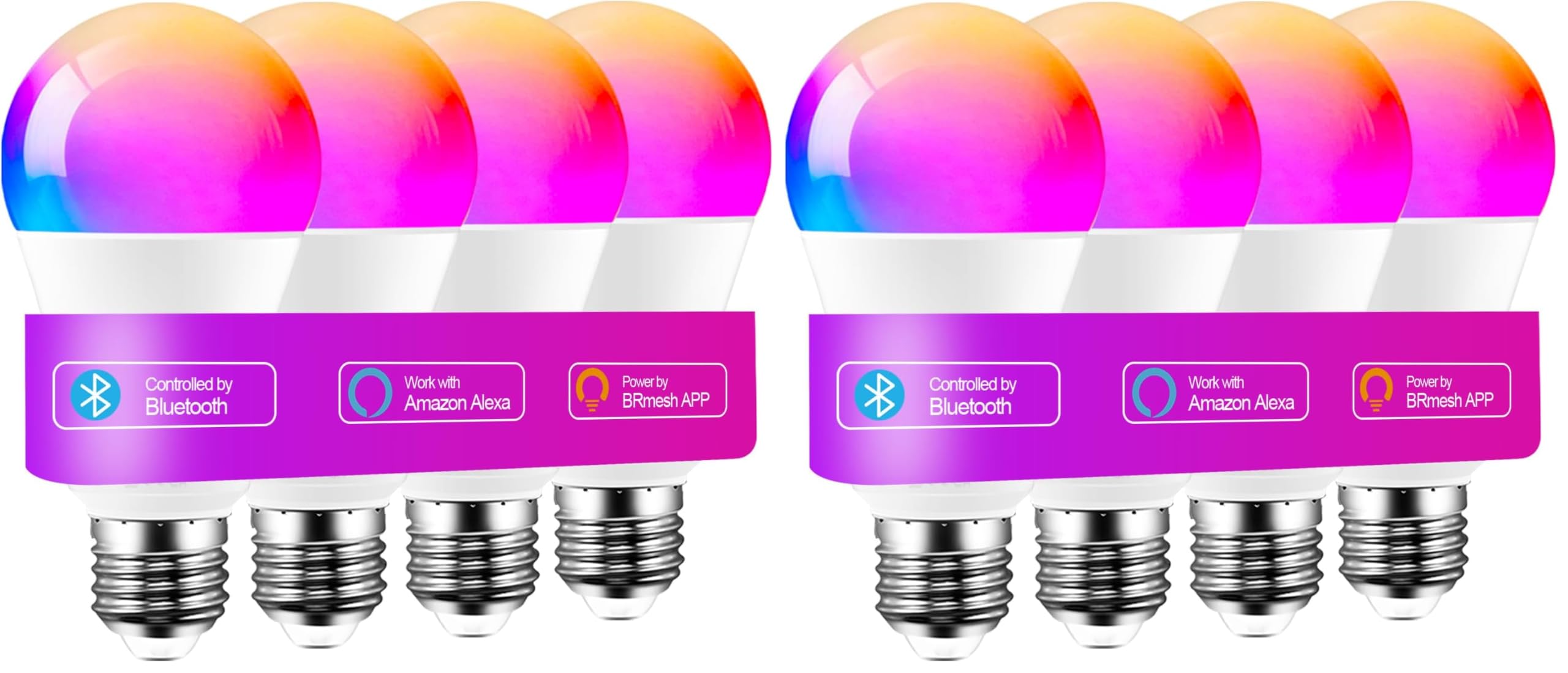 iLC LED Lampadine Bluetooth, 12W E27 Lampadina Compatibile con Alexa (sono necessari i dispositivi Echo), 2700K-6000K CCT + Multicolore (4 pezzi) (Confezione da 2)