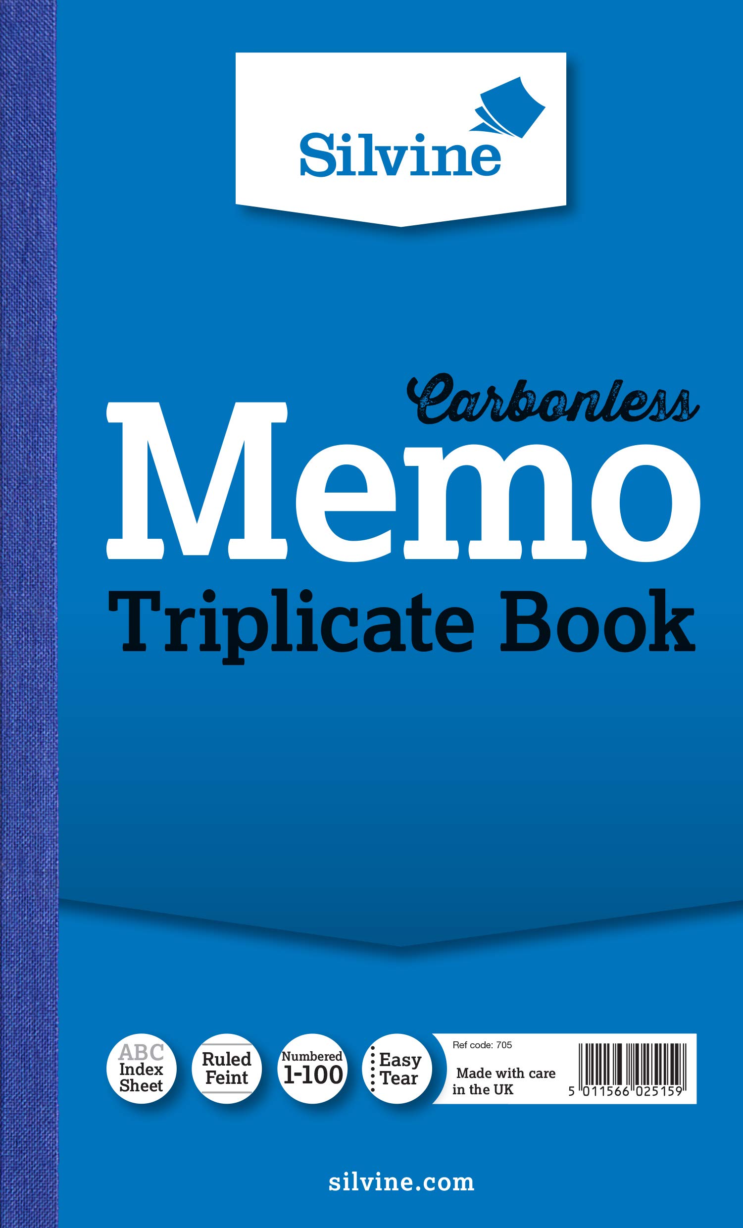 Silvine Carbonless Triplicate Memo Book - Numbered 1-100 with index sheet (210 x 127mm)
