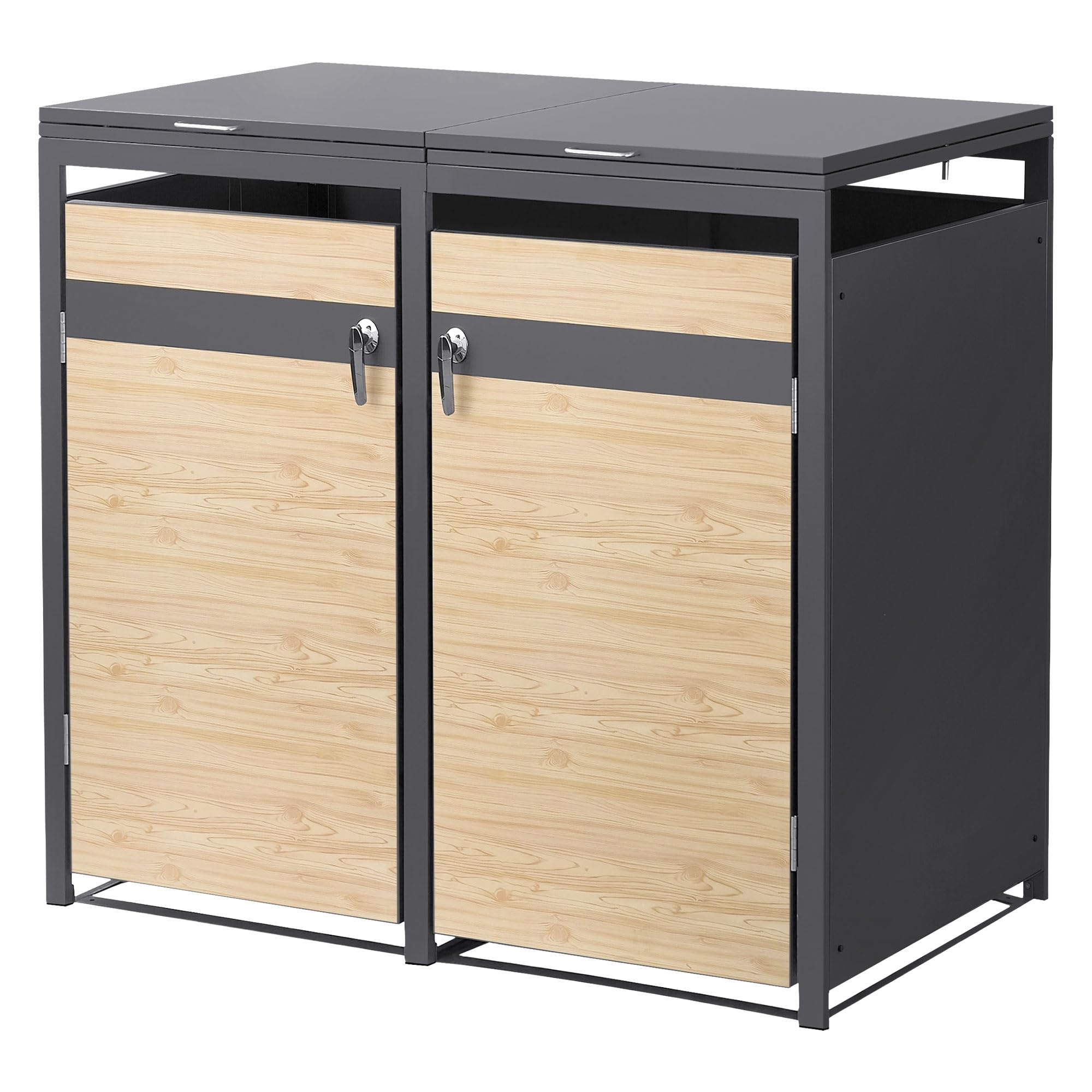 ML-Design Copribidone per Spazzatura per 2 Cestini 240L 132x80x120 cm Antracite Aspetto Larice Acciaio Contenitore per Pattumiera Copri Bidone 2 Sportelli Contenitore per Rifiuti