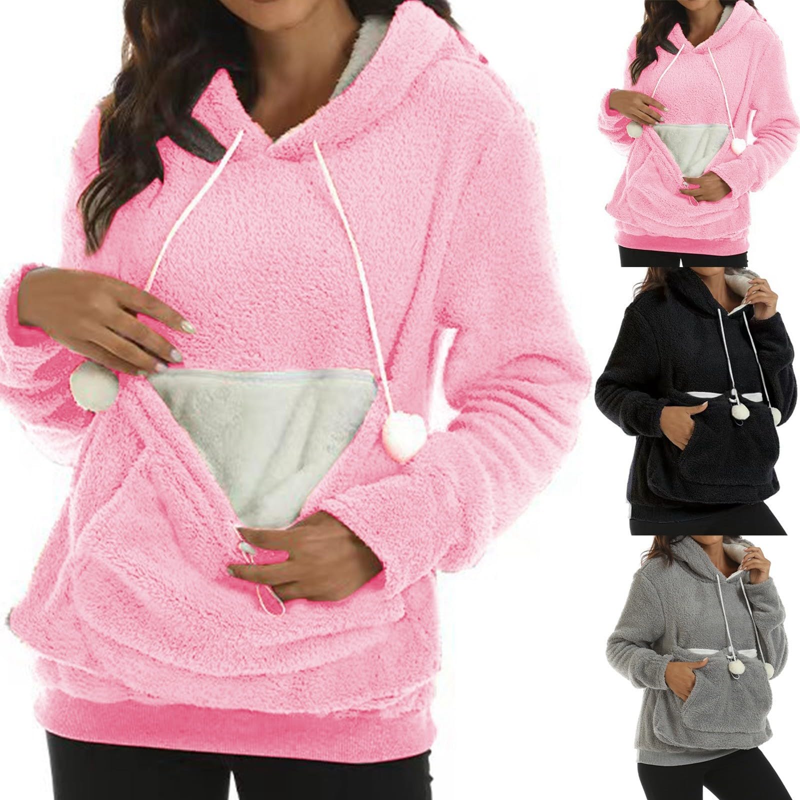 Jersey para mujer con bolsillo para perros, gatos, perro, bolsillo, sudadera con capucha, canguro, bolsillo grande, sudadera con capucha para gatos, perros, mascotas, sudadera de forro polar,