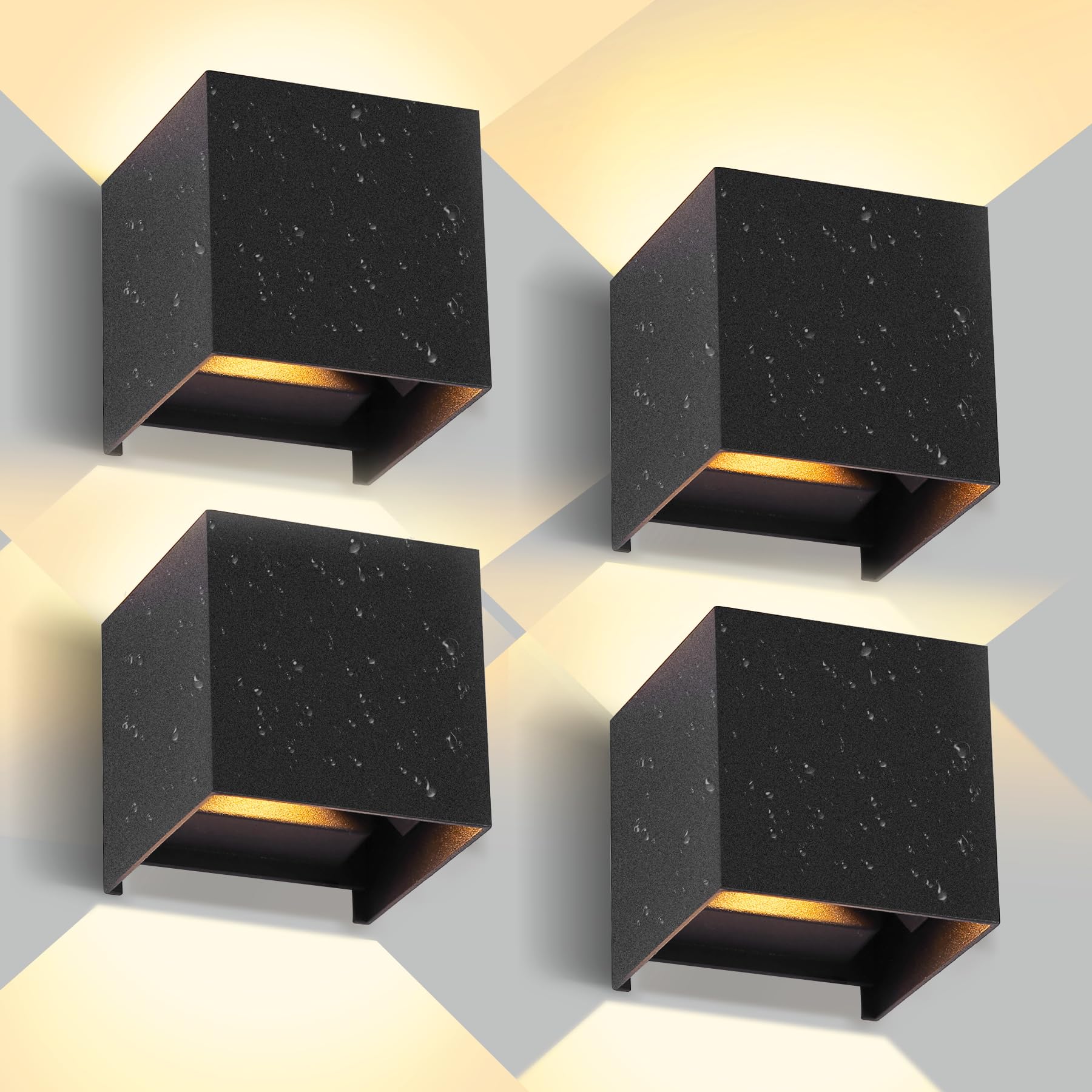 SILAMPDI Applique Murale Exterieur 12W Luminaire Exterieur 3000K Eclairage Exterieur IP65 Lampe Exterieur LED Pour Patio, Terrasse, Jardin, 4 Pièces