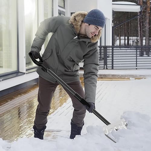 Miniatura 7 de Pala de nieve con mango en forma de D, pala de nieve plegable de metal de 13.3 pulgadas de ancho para limpieza de hielo y nieve, pala de nieve
