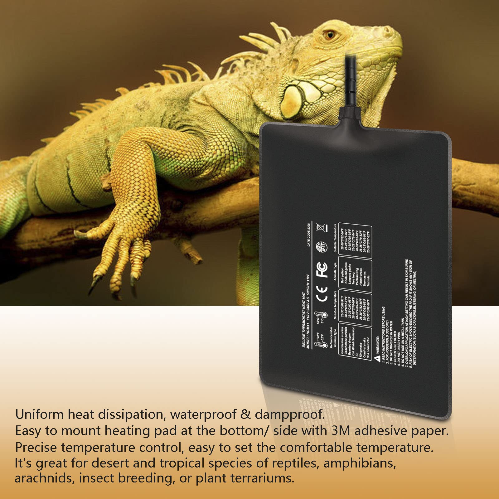 Tappetini Riscaldanti per Rettili con Termostato, Termoforo per Tartaruga Serpenti Lucertola Geco Paguro Rana Ragno Scatola per Piante- Tappetino Riscaldante sotto Il Serbatoio (11W:15x20CM)
