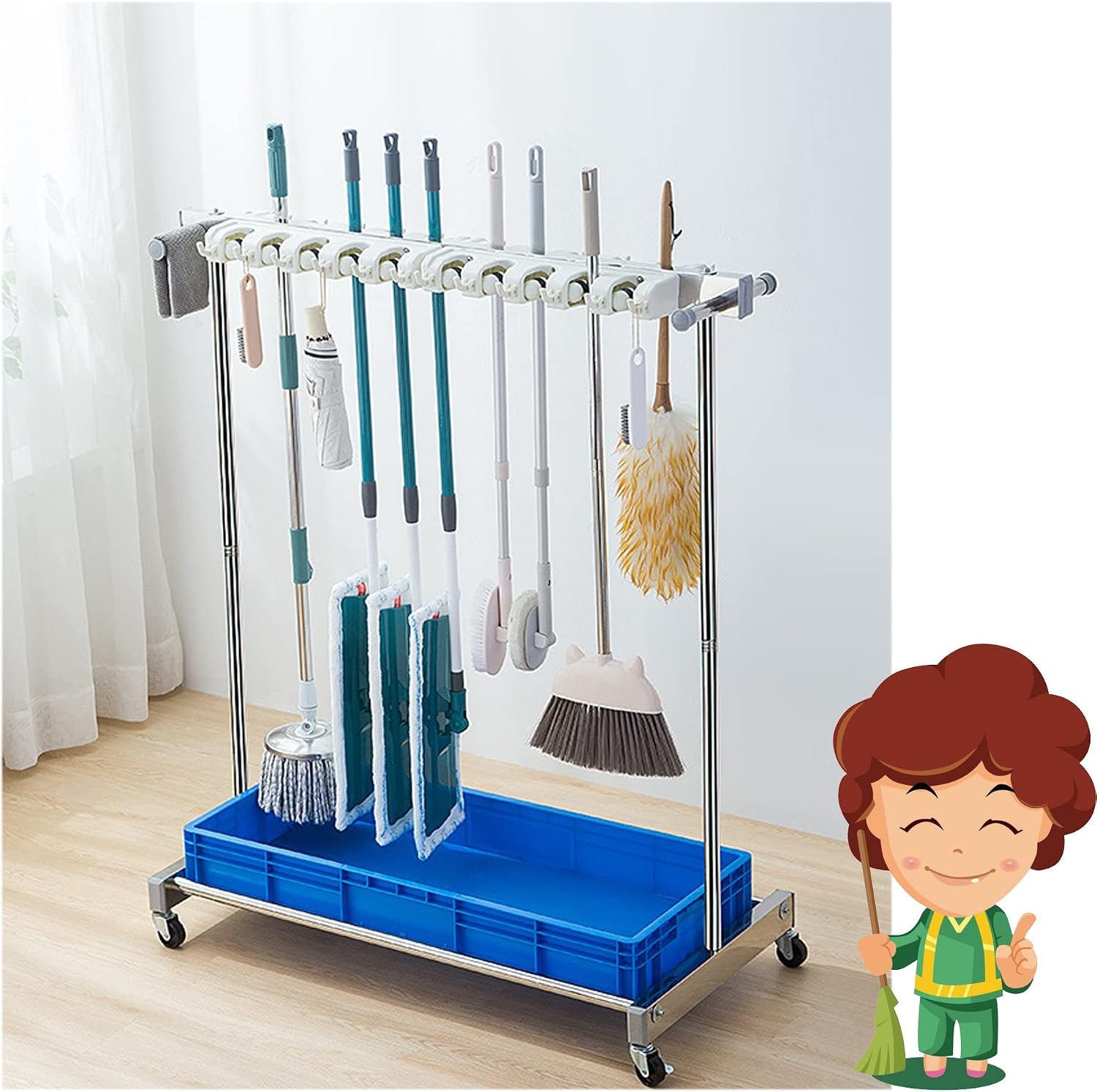 Amazon.com: Utility Rack for Mops And Brooms,Cleaning Tool Cart,Storage ...