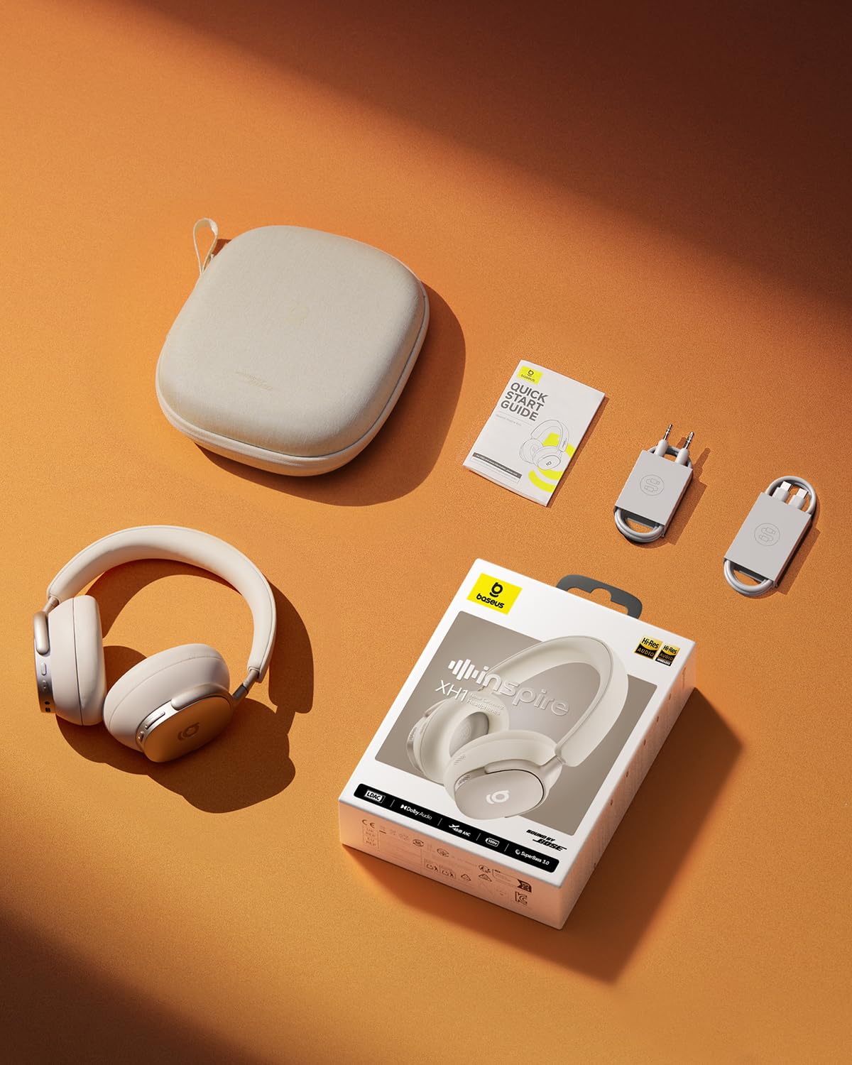 Baseus Inspire XH1 Casque Bluetooth sans Fil à réduction de Bruit, Sound by Bose, Confort Nuageux, Dolby Audio & Hi-Res pour Un Son Incroyablement Dynamique, Autonomie de 100 H, Blanc Lunaire