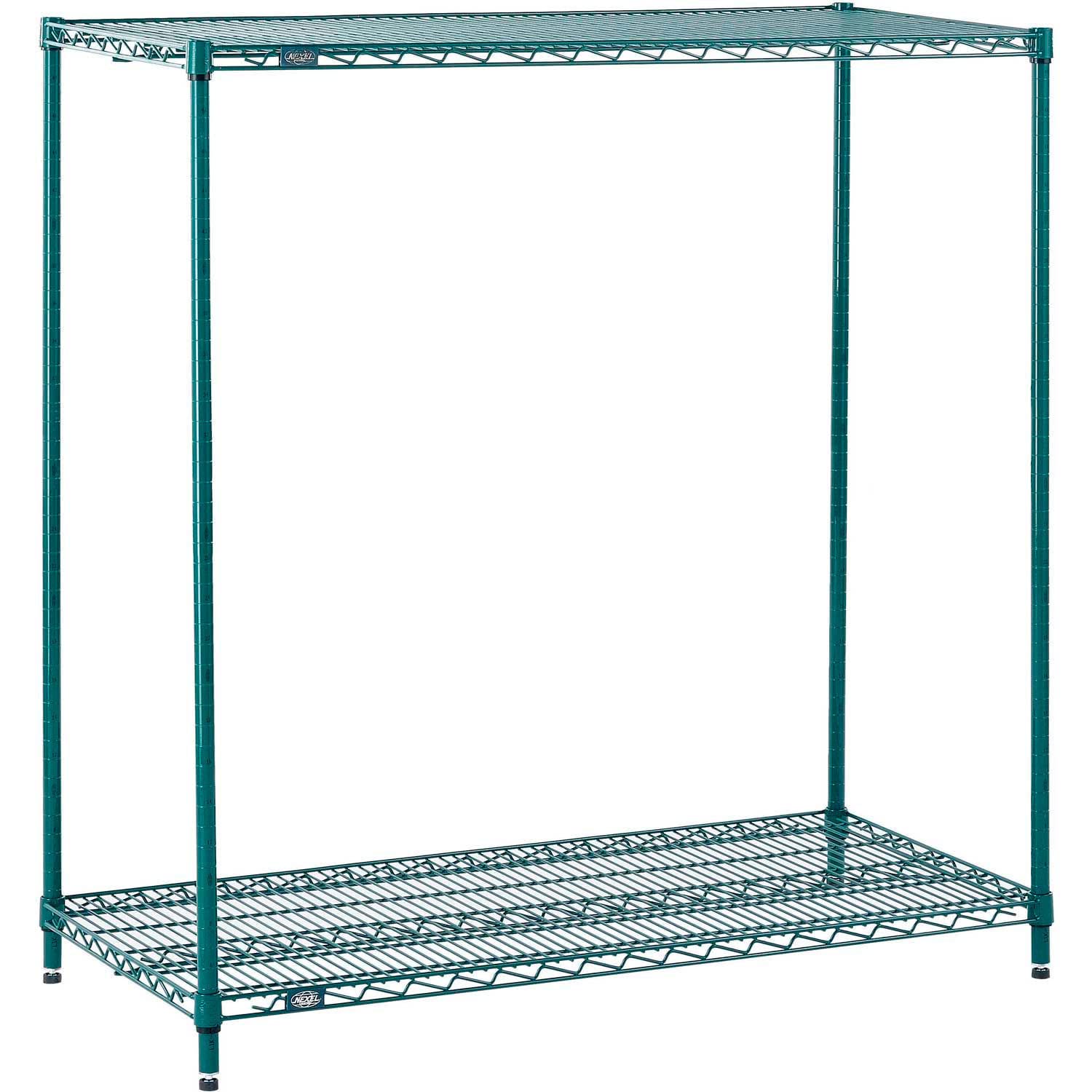 Nexel 2 Tier Wire Shelving Starter Unit, Poly-Green, 60" W x 24" D x 34" H