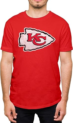 Hybrid Sports - Logotipo del equipo desgastado de la NFL - Camiseta de manga corta para adultos con licencia oficial para hombres y mujeres, rojo