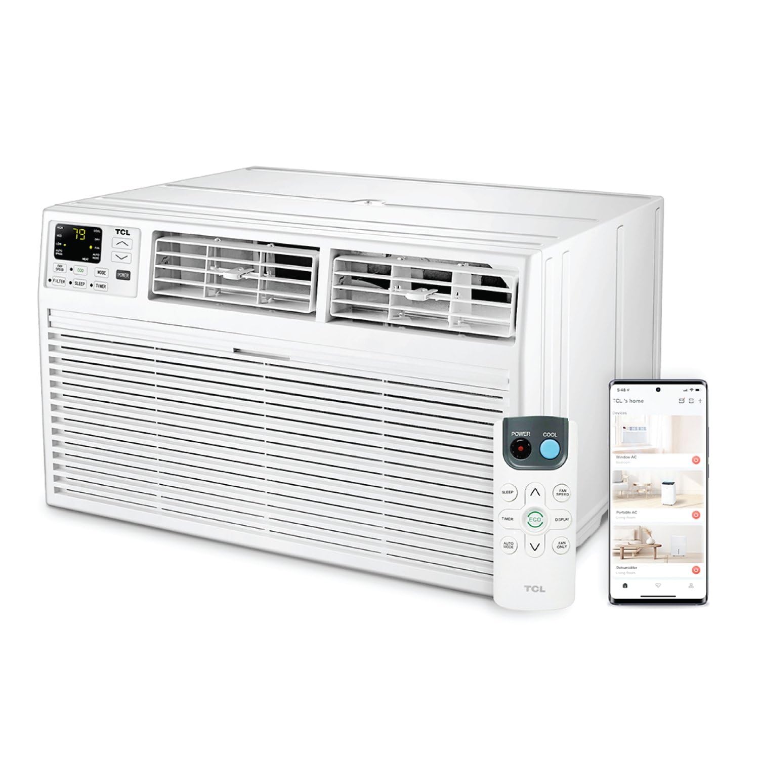 TCL H8T9E1-A 8,000 BTU Smart Through-The-Wall Air Conditioner, Fan & Dehumidifier, 350 Sq. Ft, Remote Control, Compatible with Alexa/Google Assistant,