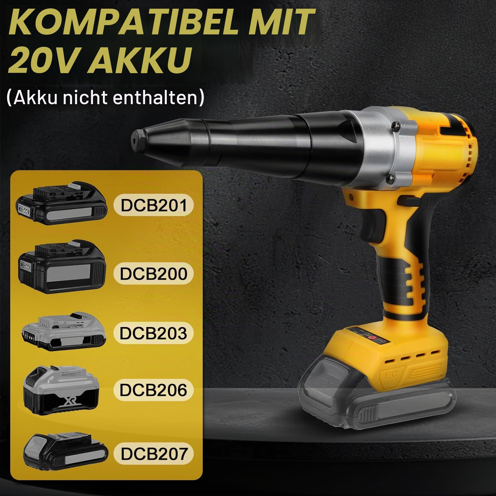 Akku Nietpistole mit 20 Nieten für Dewalt 20V Akku (ohne Batterie)
