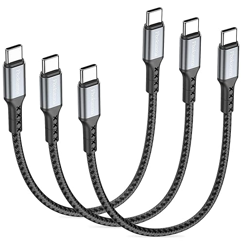 Cable corto USB C a USB C de 12 pulgadas, paquete de 3 cables de carga de 1 pie y 65 W, cable PD de carga rápida tipo C a tipo C, cable trenzado