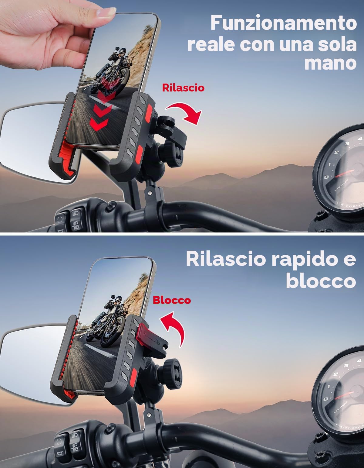 KEMIMOTO Supporto Telefono Moto, Porta Cellulare Moto con Antivibrazione e Antifurto, Porta Telefono Ruotabile a 360 per Motociclo, Scooter, Bici, ATV, Adatto per 4,7"-7,2" Smartphones