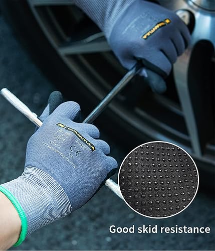 Miniatura 3 de Tarantula Guantes de trabajo de seguridad con revestimiento de nitrilo de microespuma, 12 pares, nailon de punto sin costuras, puntos en la palma,