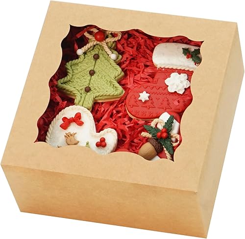 Miniatura 8 de XIINHPKGG - 20 cajas de panadería de 6 x 6 x 3 pulgadas con ventana cajas de galletas, mini cajas para pasteles, cajas de pastelería para cupcakes,